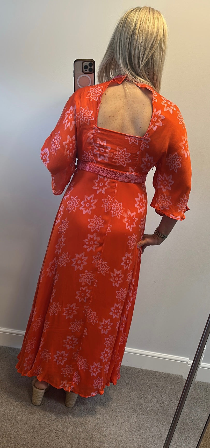 Monsoon orange print dress size 12