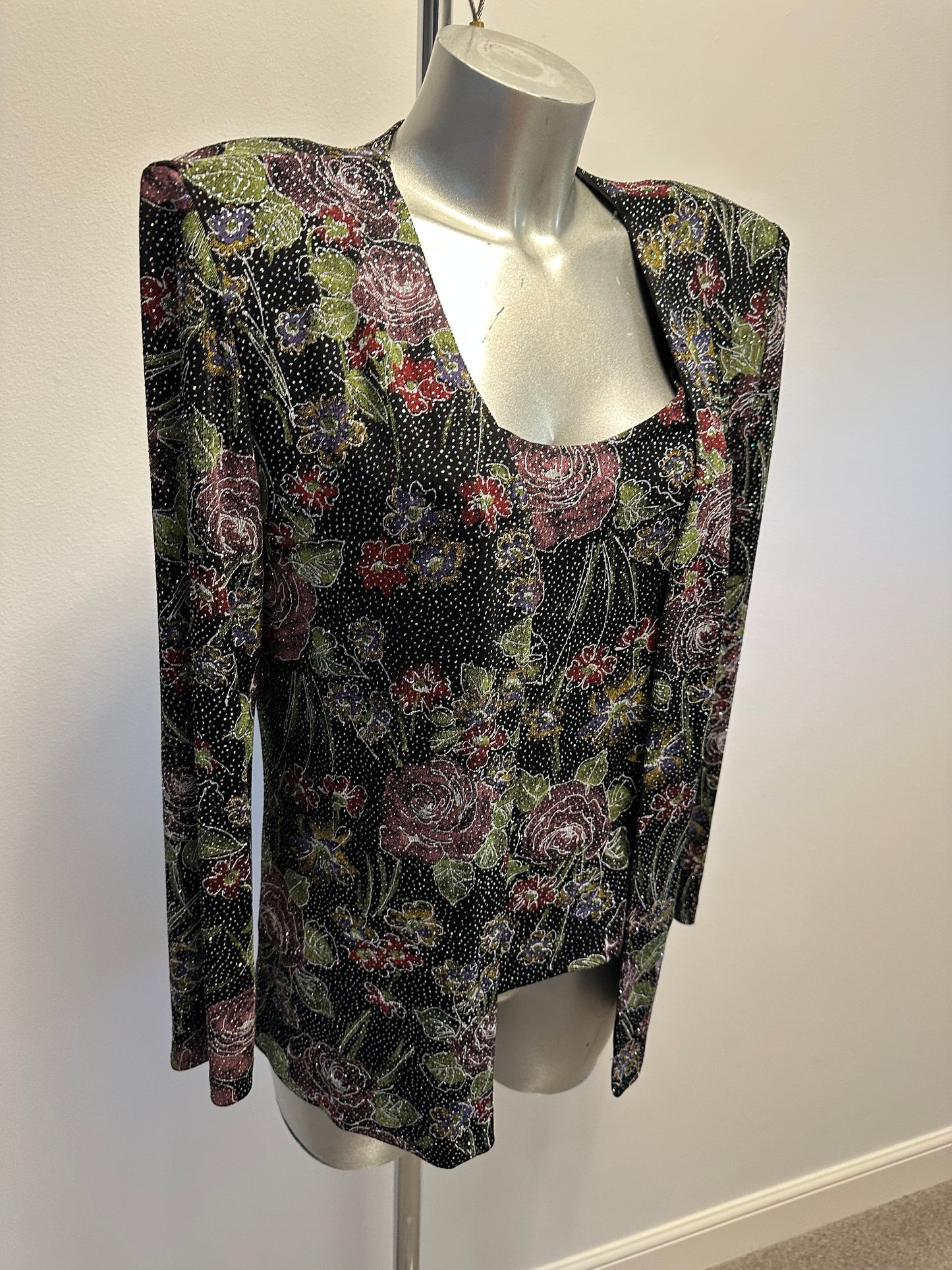Alex Evenings black embellished top and cardigan with shoulder pads size M would fit upto size 12 sold as set