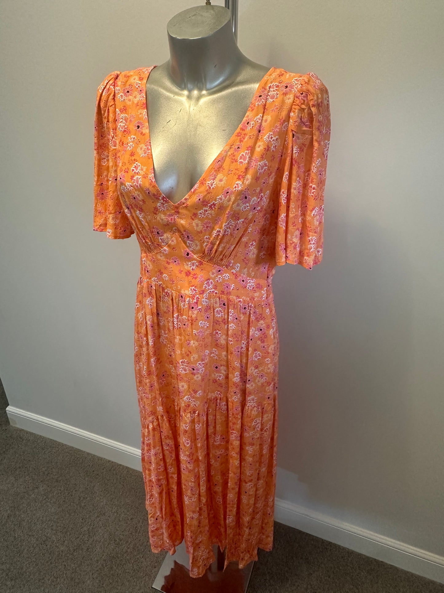 Oliver Bonas orange floral dress size 10