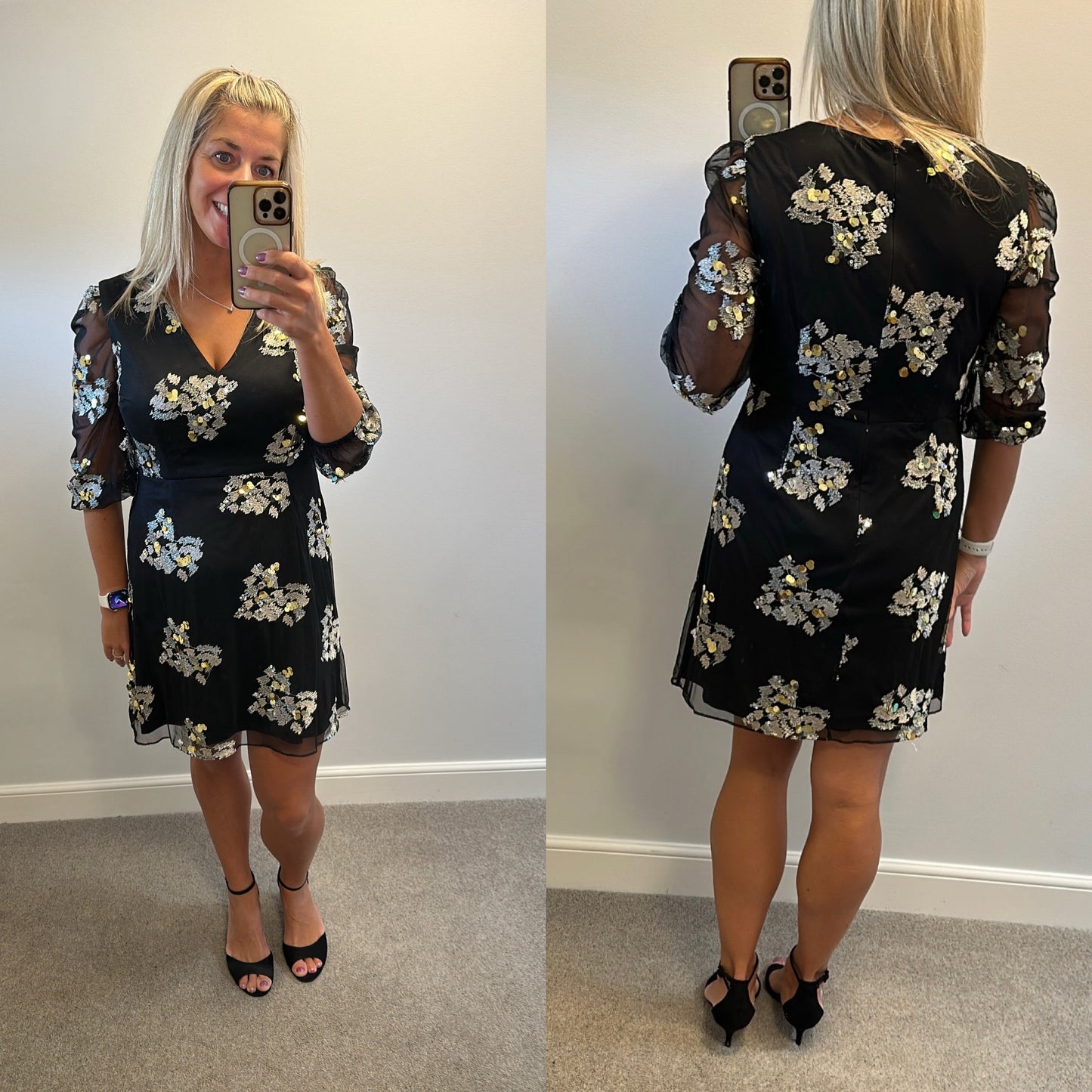 Monsoon black embellished dress size 12