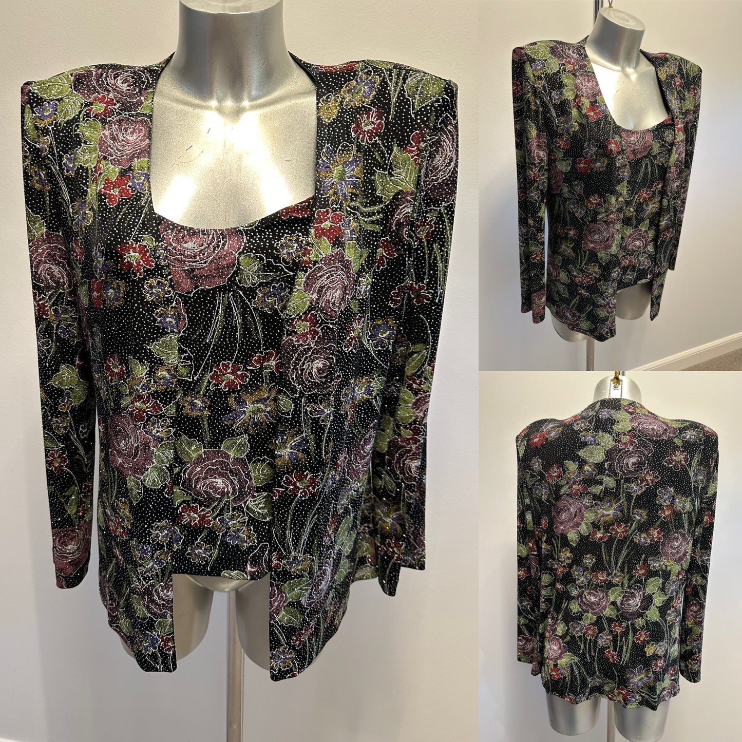 Alex Evenings black embellished top and cardigan with shoulder pads size M would fit upto size 12 sold as set