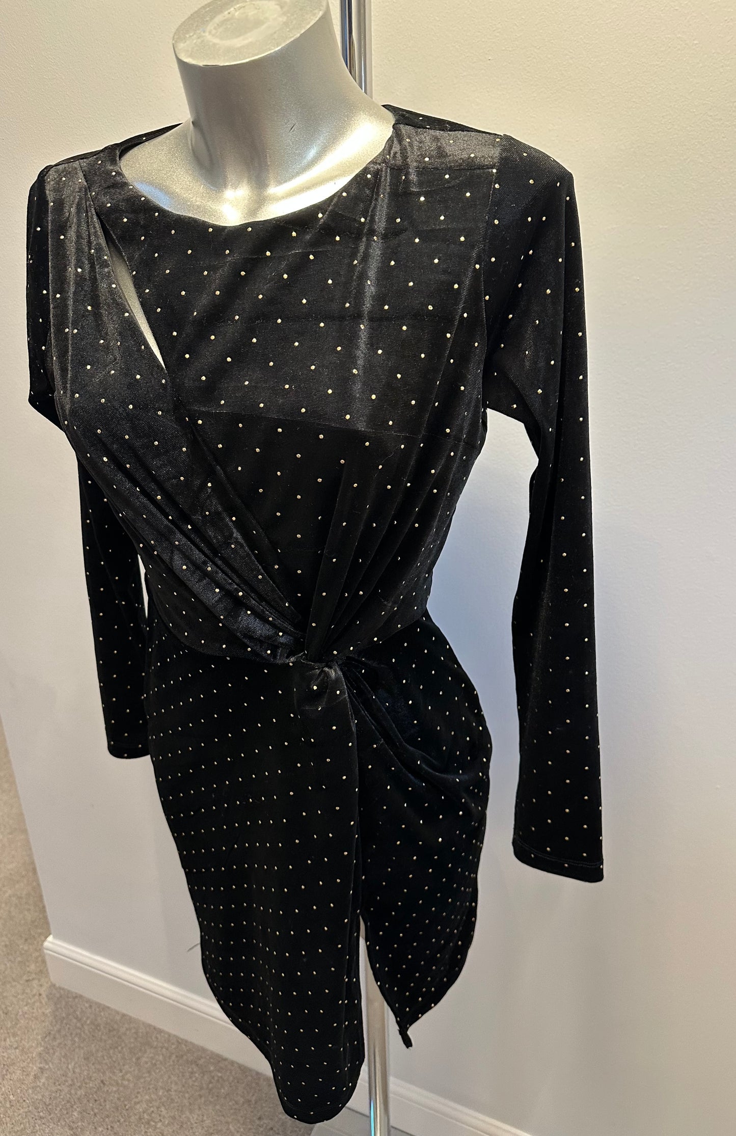 Little mistress black and gold velvet dress size 10