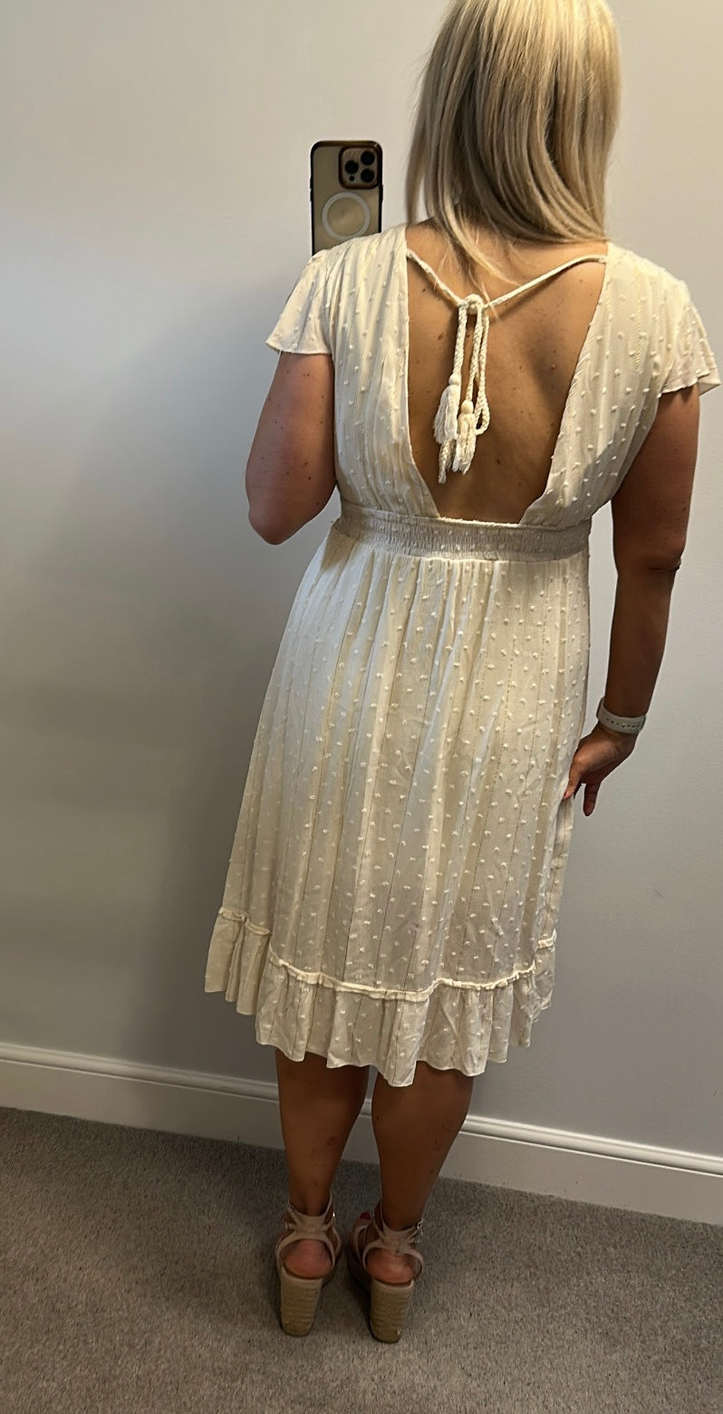 Azara cream and gold summer dress would fit upto size 14