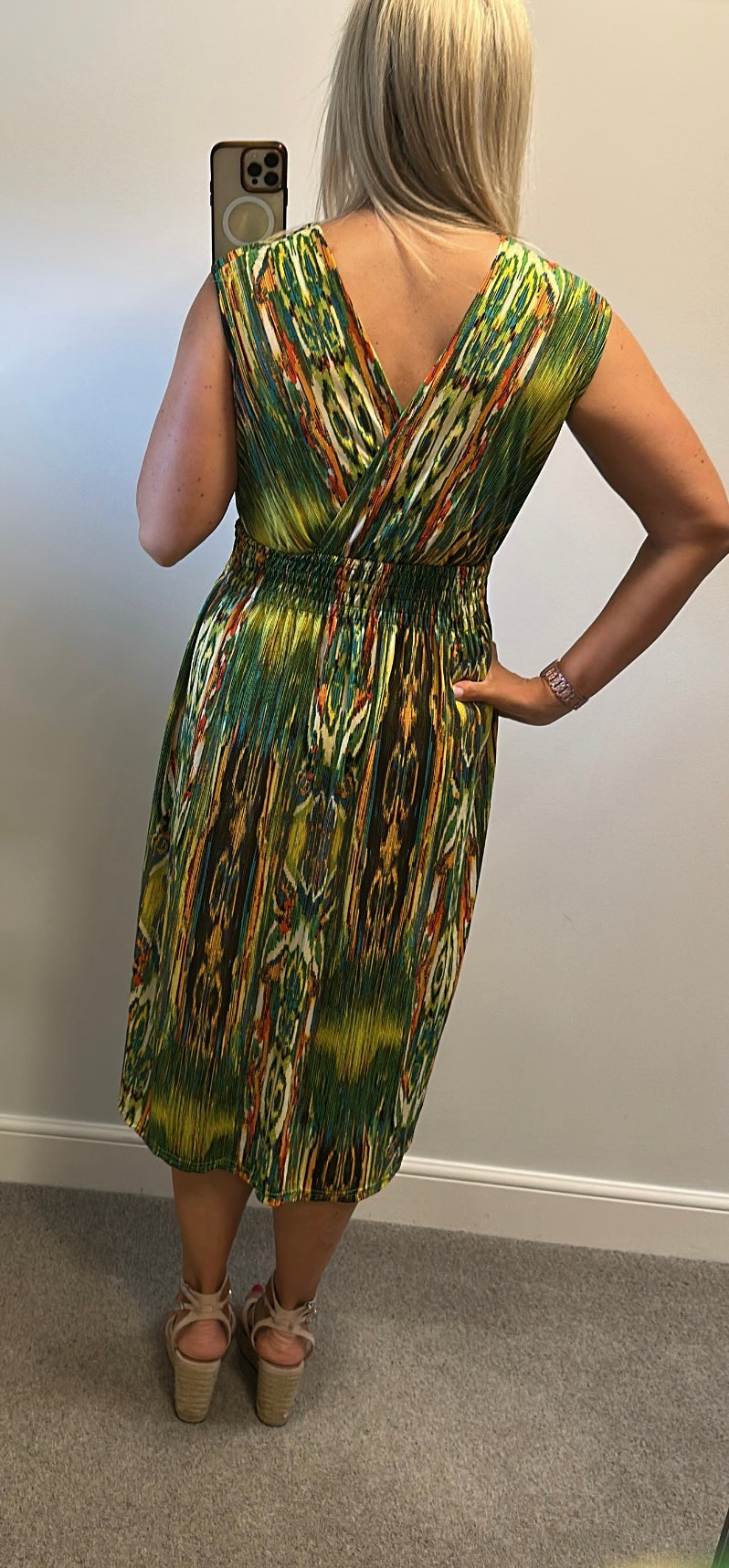 Green multi coloured dress one size fitting upto size 14