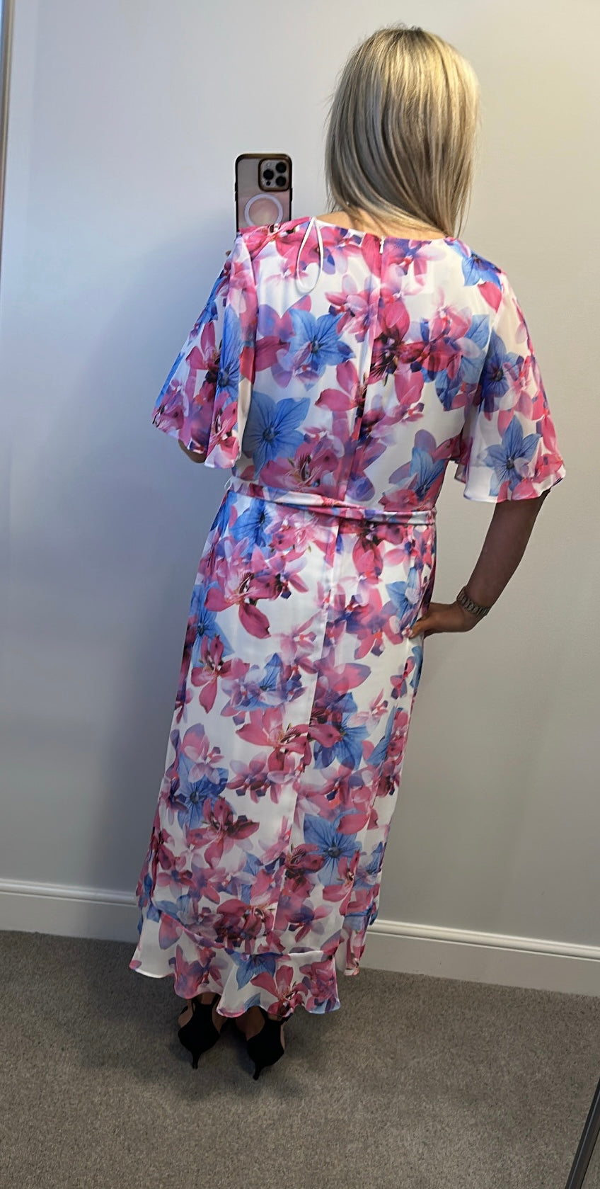 Roman pink and blue floral print dress size 18 brand new with tags
