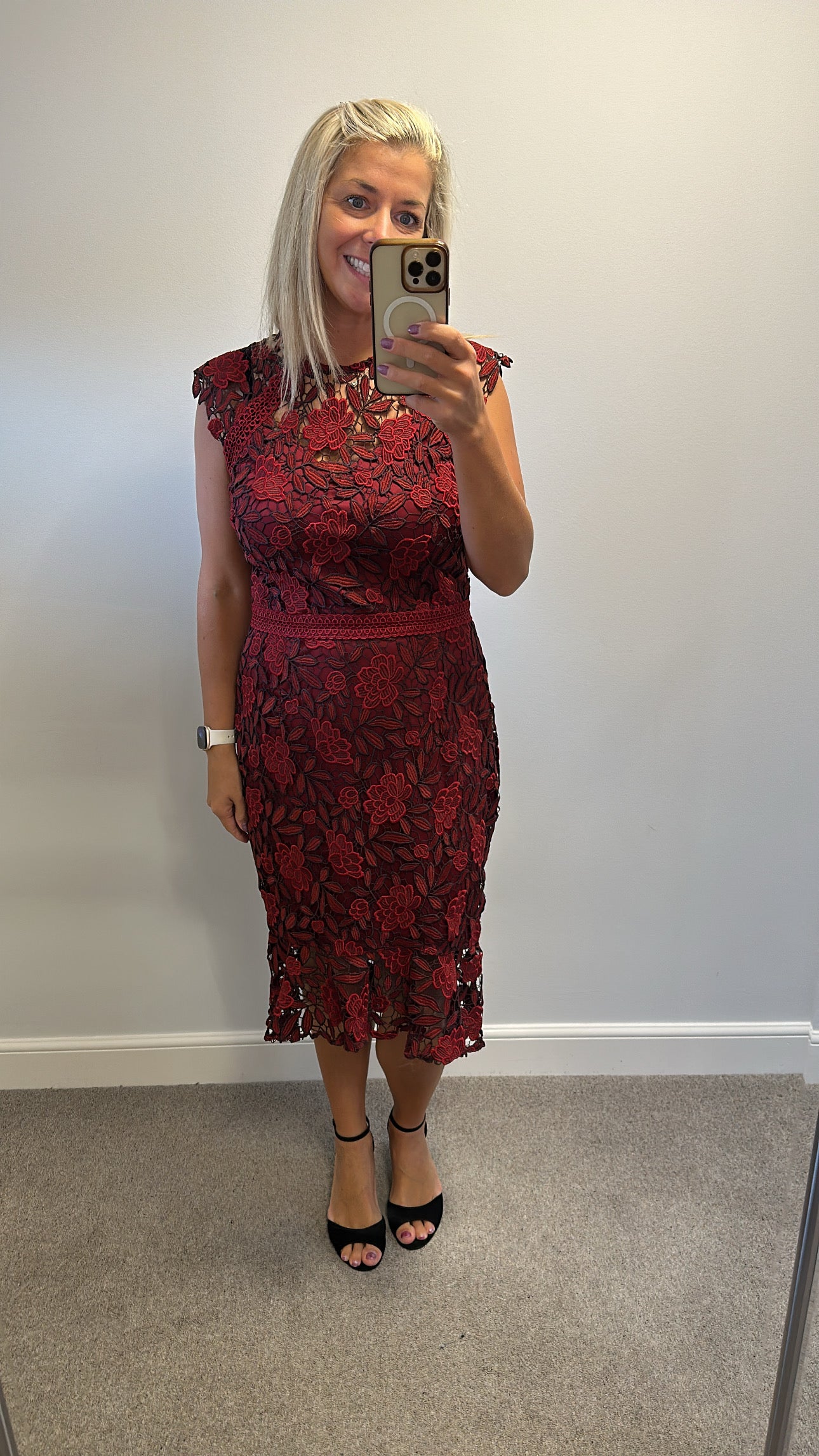 Lipsy deep red lace dress size 16