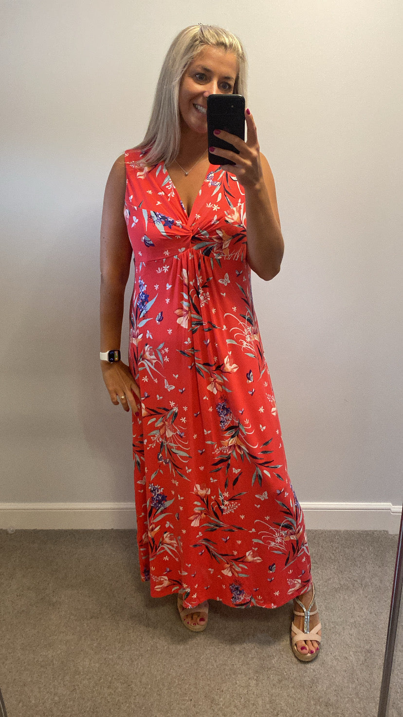 Peruna red floral maxi dress size 18