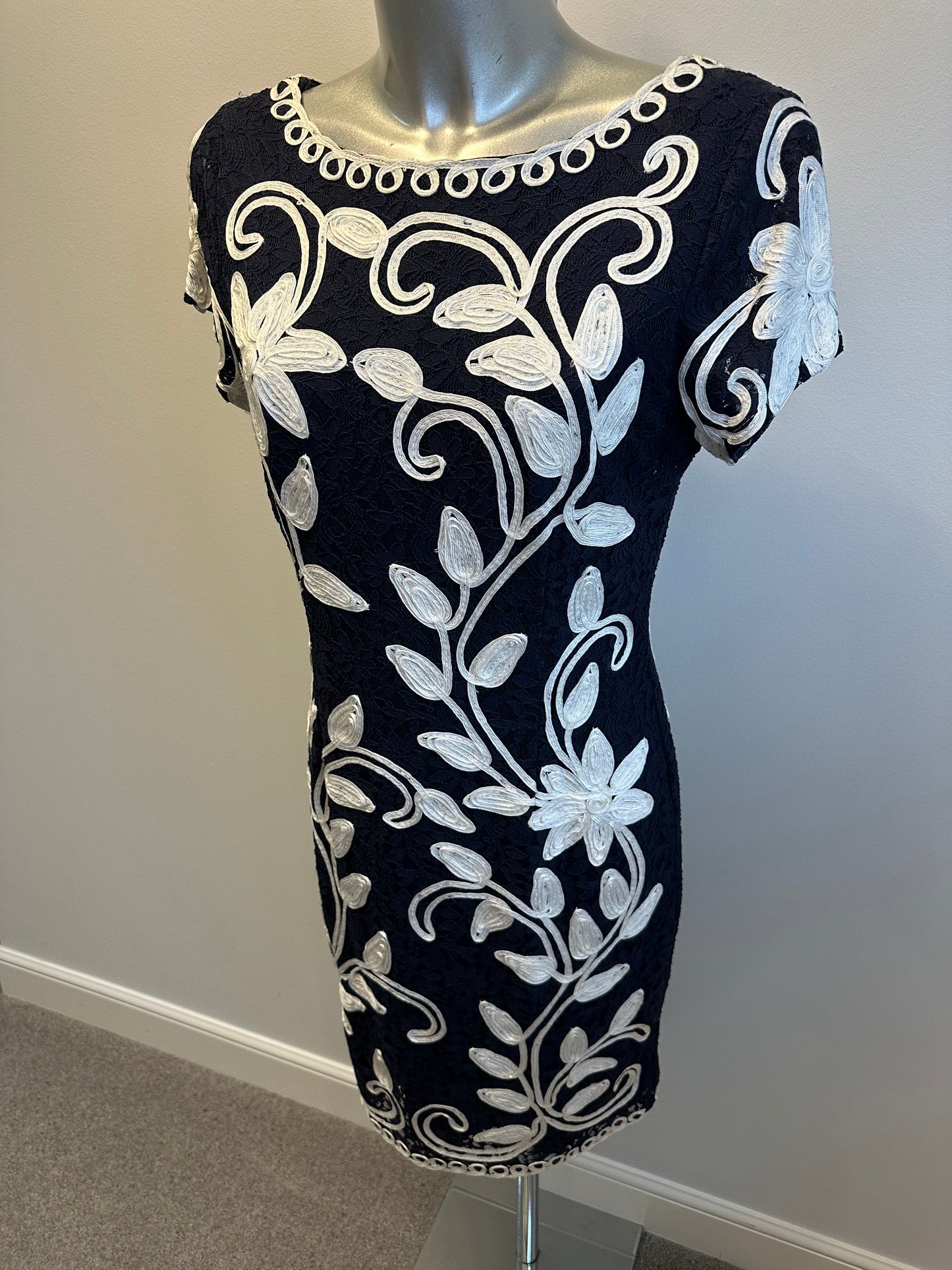 Roman navy / white embroidered dress size 12