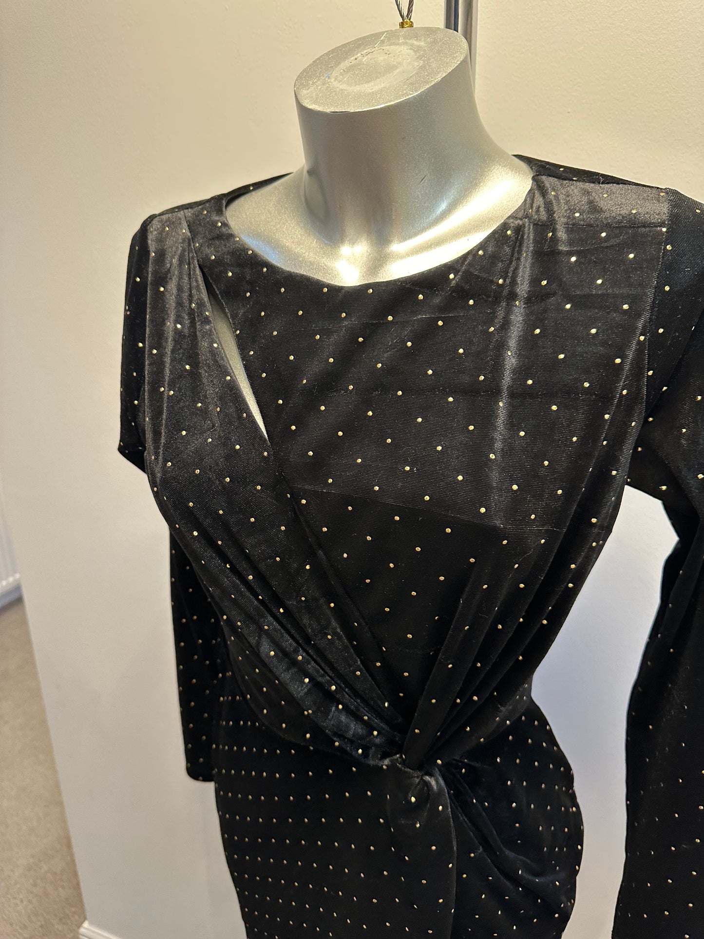 Little mistress black and gold velvet dress size 10