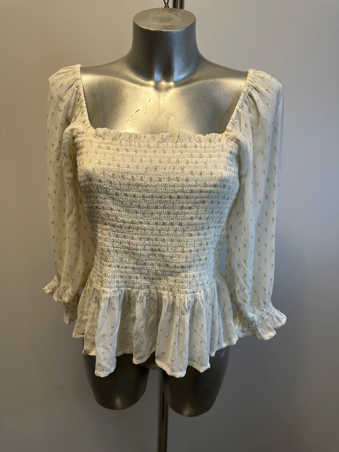 Oliver Bonas cream and gold off shoulder top size 12