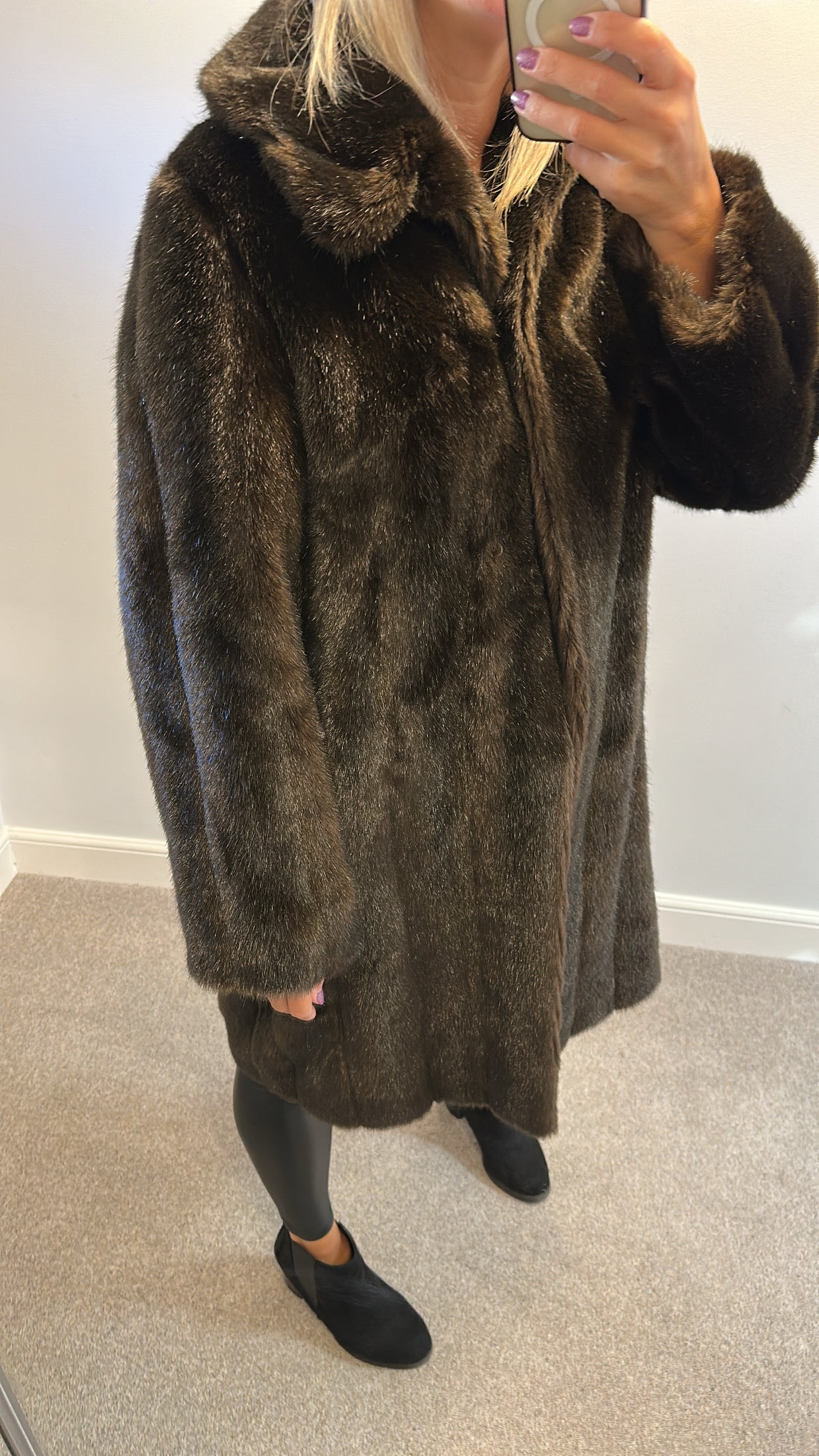 Laura Ashley brown faux fur jacket size 12