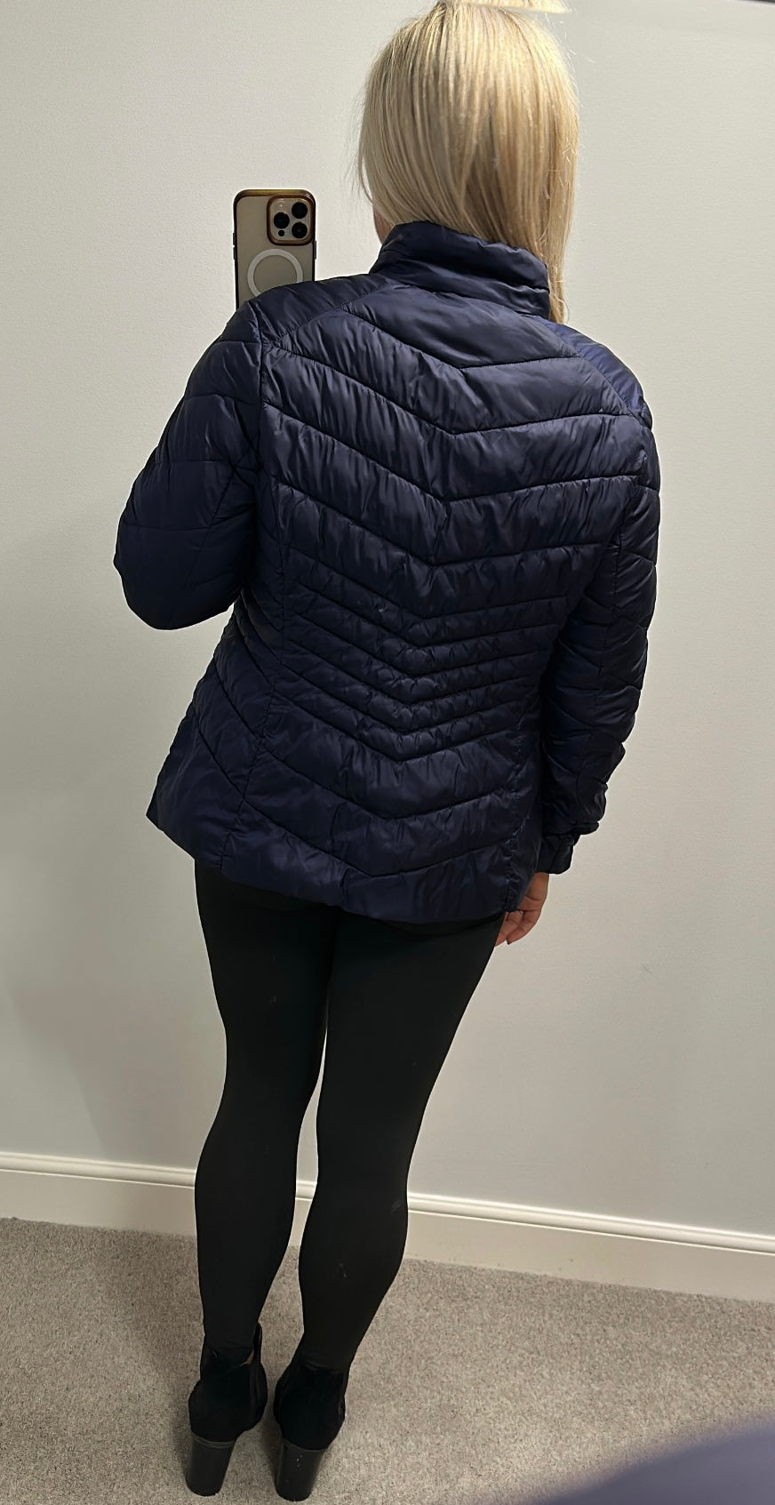 George navy padded jacket size L would fit upto size 16