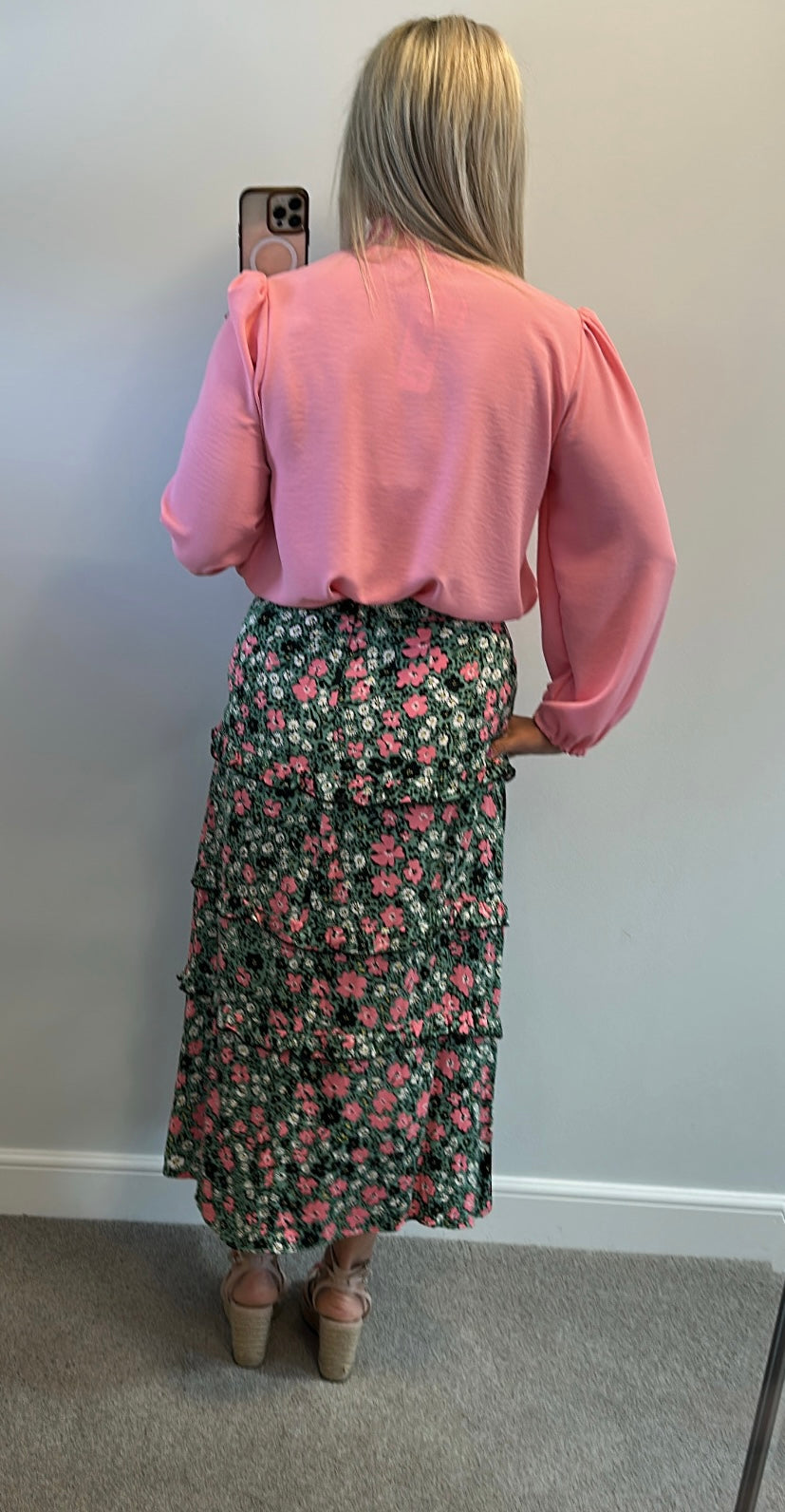 Oliver Bonas green and pink floral skirt size 12