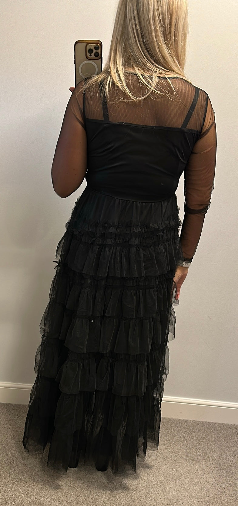 Black ruffle long dress fitting upto size 12