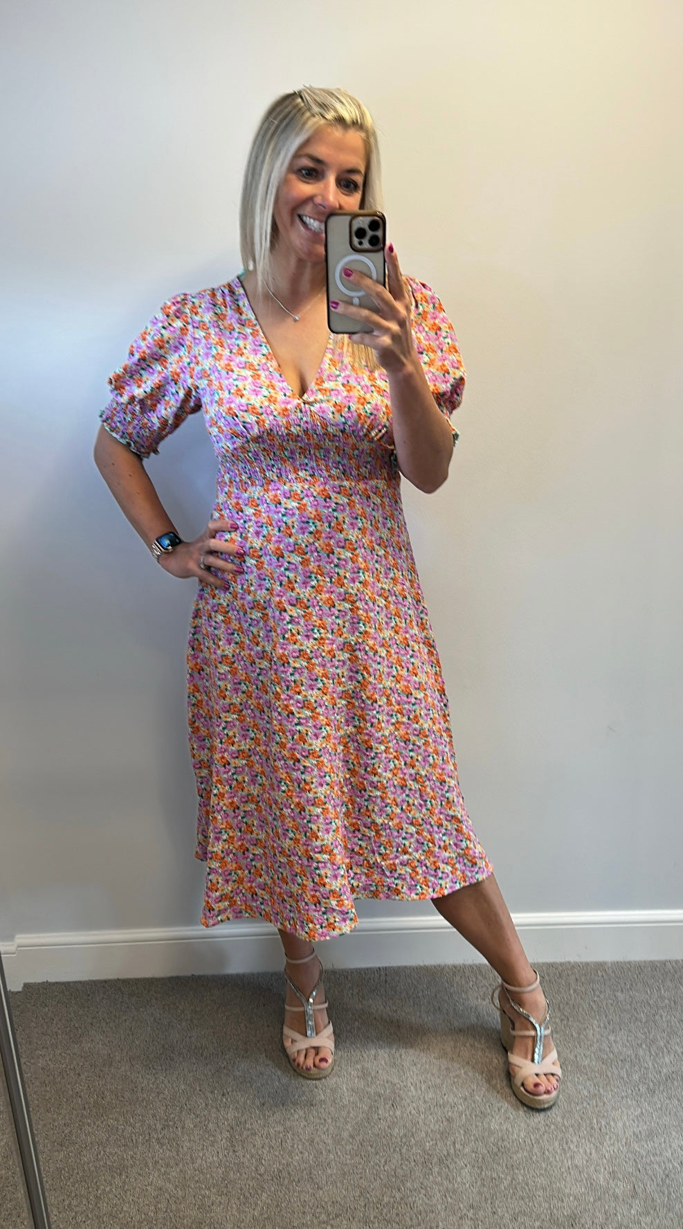 QED London purple / orange and green floral dress size 12 brand-new with tags