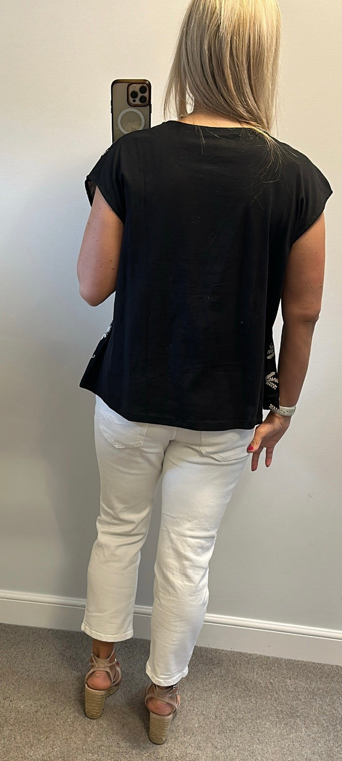 Next black embroidered cotton top size 18