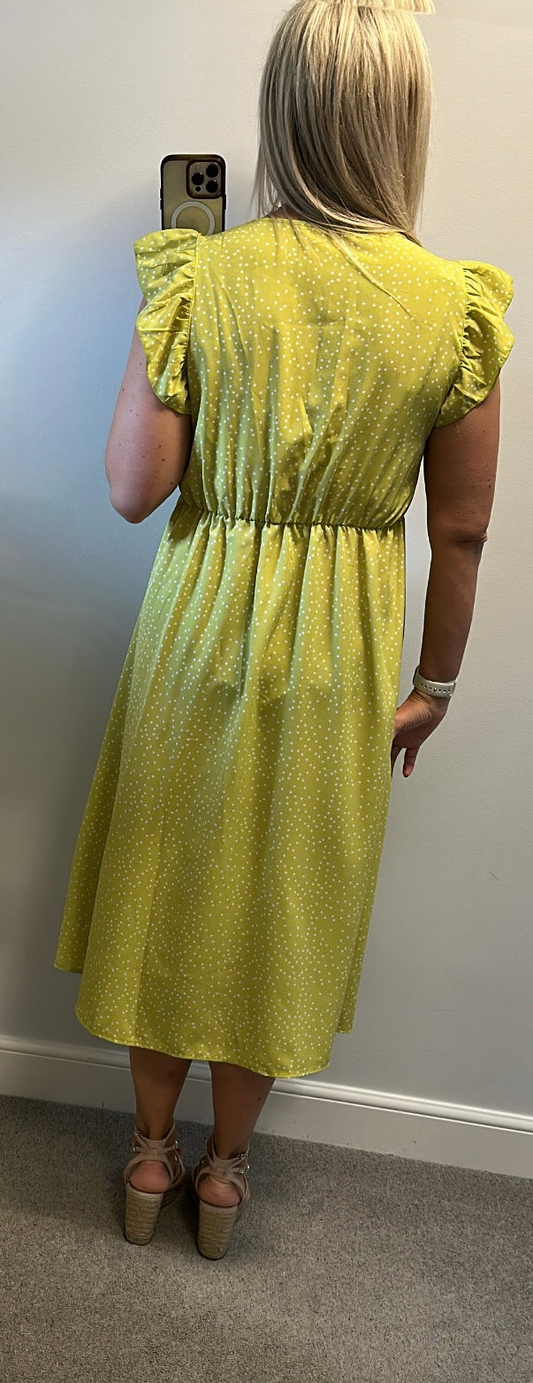 Lime green polka dot summer dress onesize fitting upto size 16