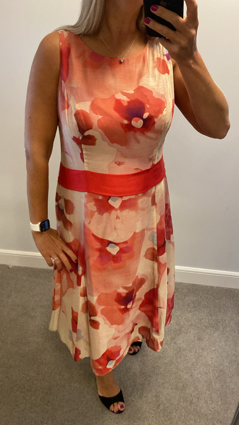 Kaliko red coral orange floral dress size 16