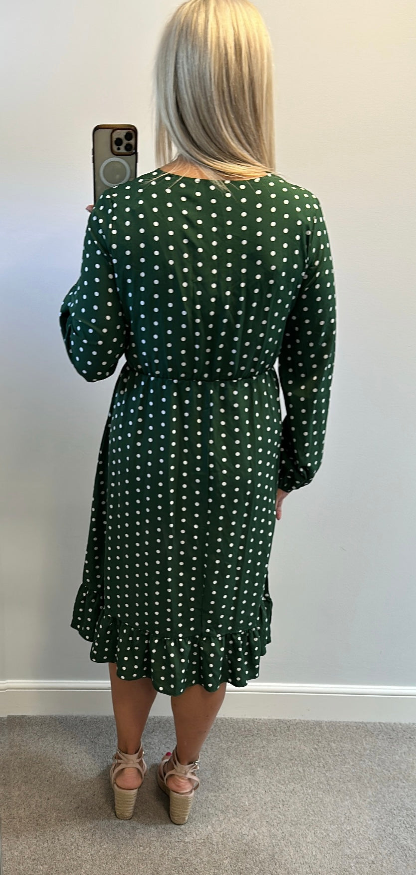 Green polka dot spotted dress would fit upto size 14