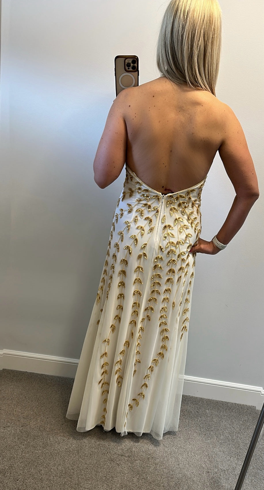Night way collections Cream gold embellished evening dress size 12