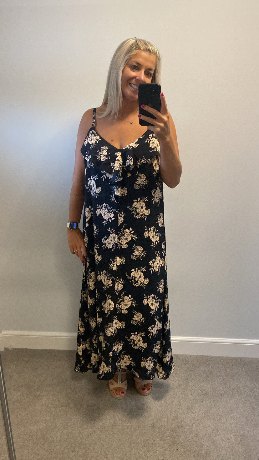 Wallis black and beige floral print maxi dress size 18 brand new with tags RRP £40