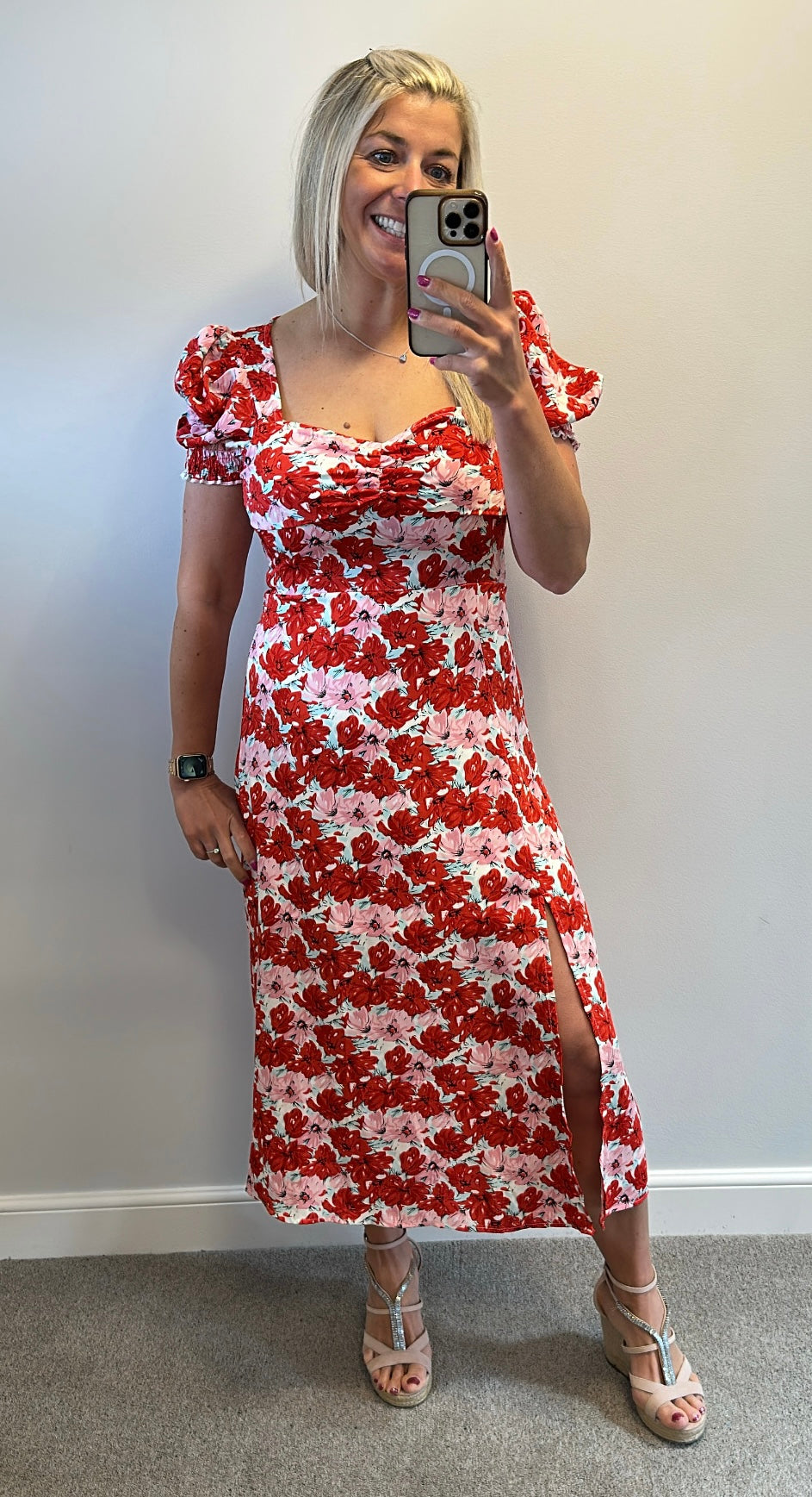 Girl in mind red and pink floral dress size 12