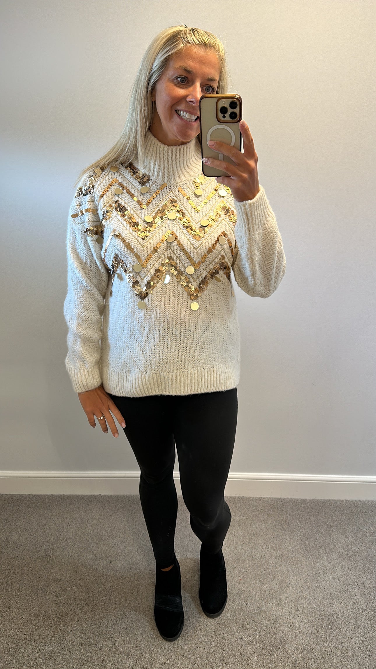 F&F Cream and gold disc knit jumper size 12