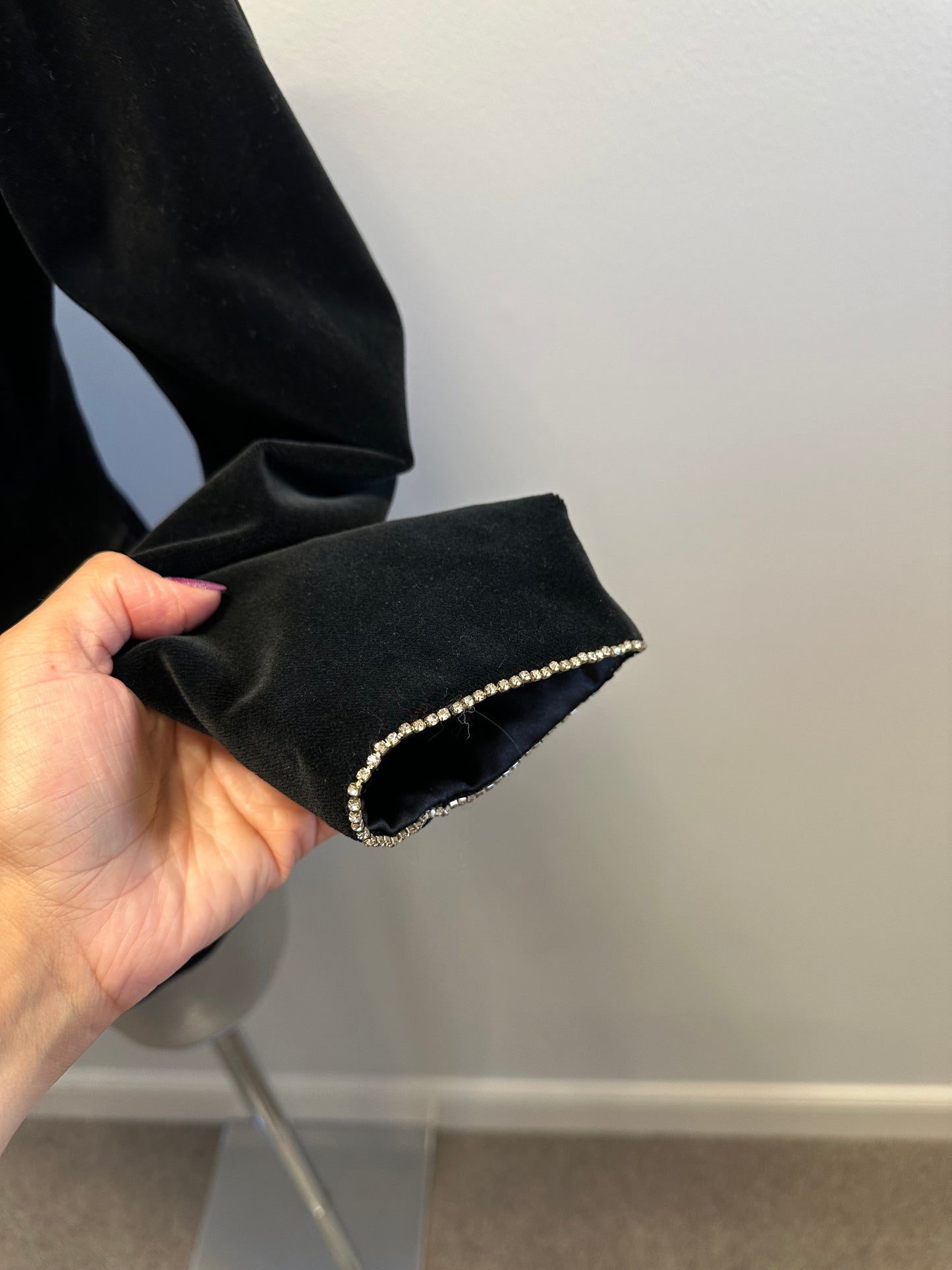 Zara black velvet embellished jacket with shoulder pads size S would fit upto size 10