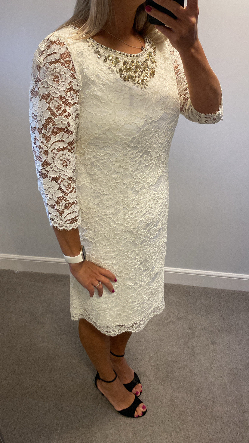 Monsoon ivory bridal lace embellished dress size 14 brand new with tags tags