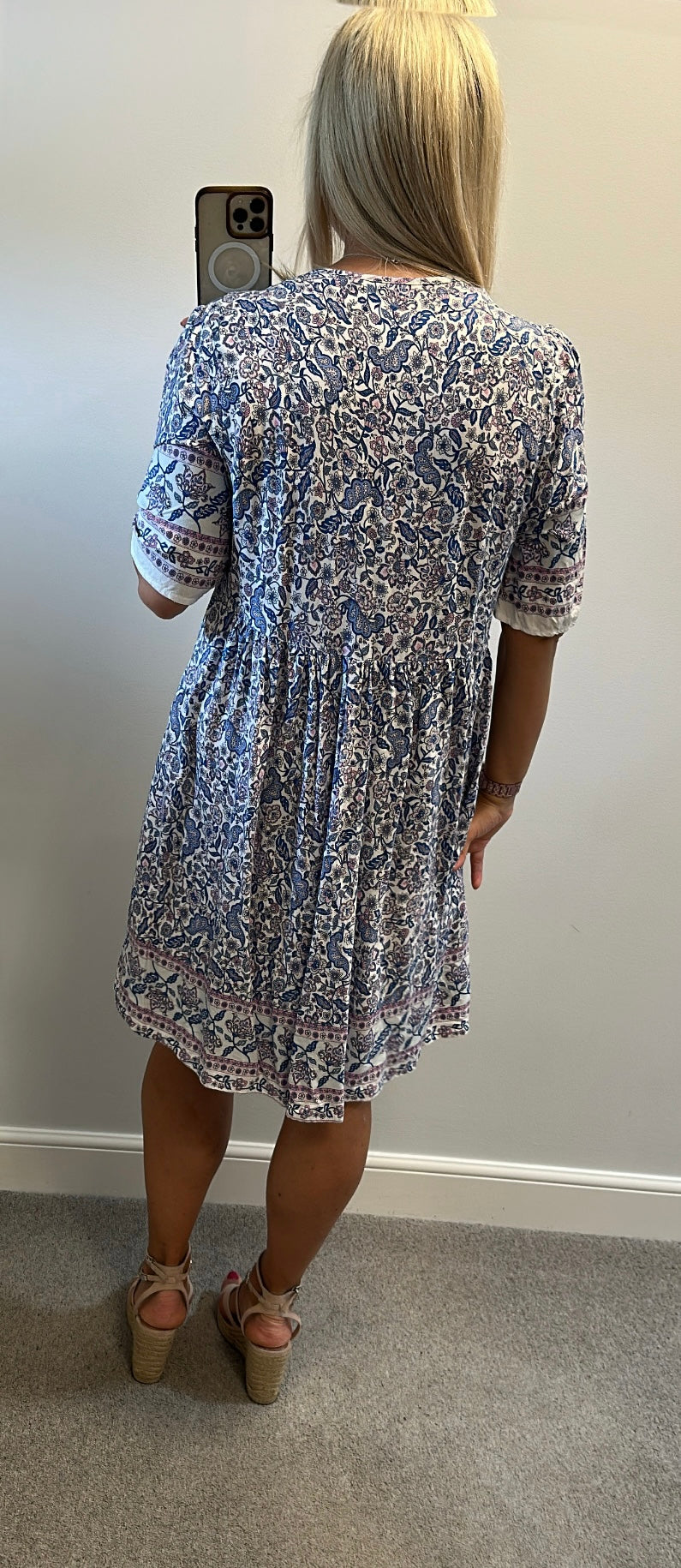 Roman blue paisley print dress with pockets size 18