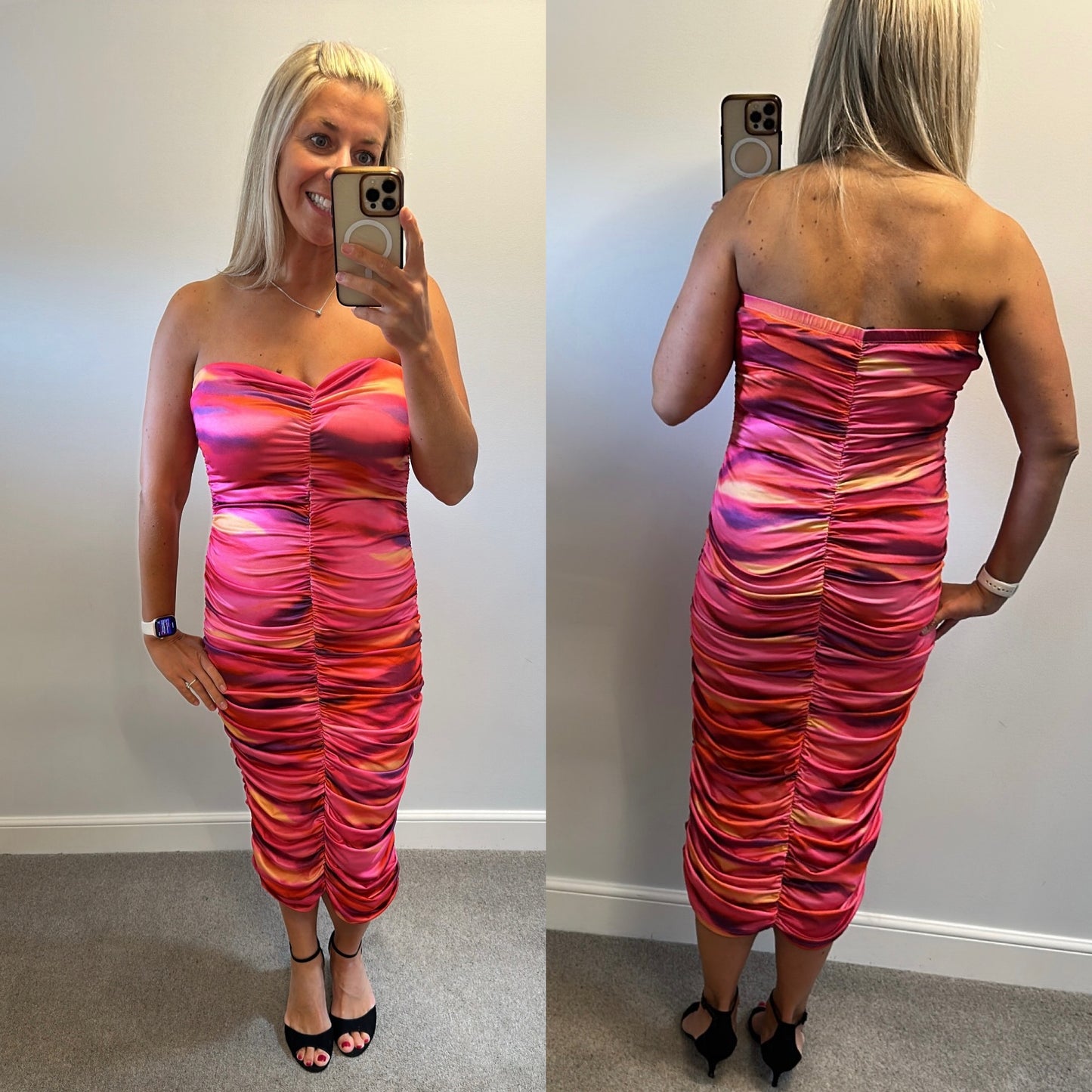 Multi coloured print bandeau dress size L would fit upto size 12