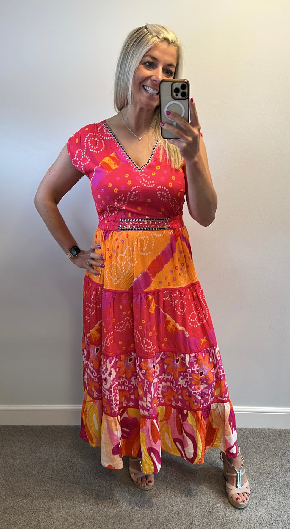Monsoon pink sequin dress size M would fit up to size 12