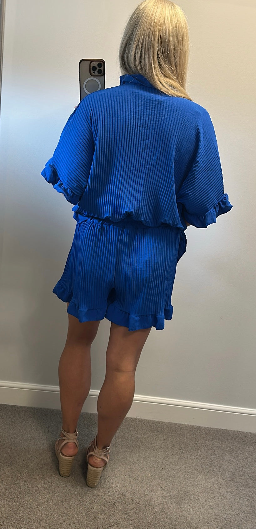 New collection blue pleated top and shorts set one size fitting up to size 22