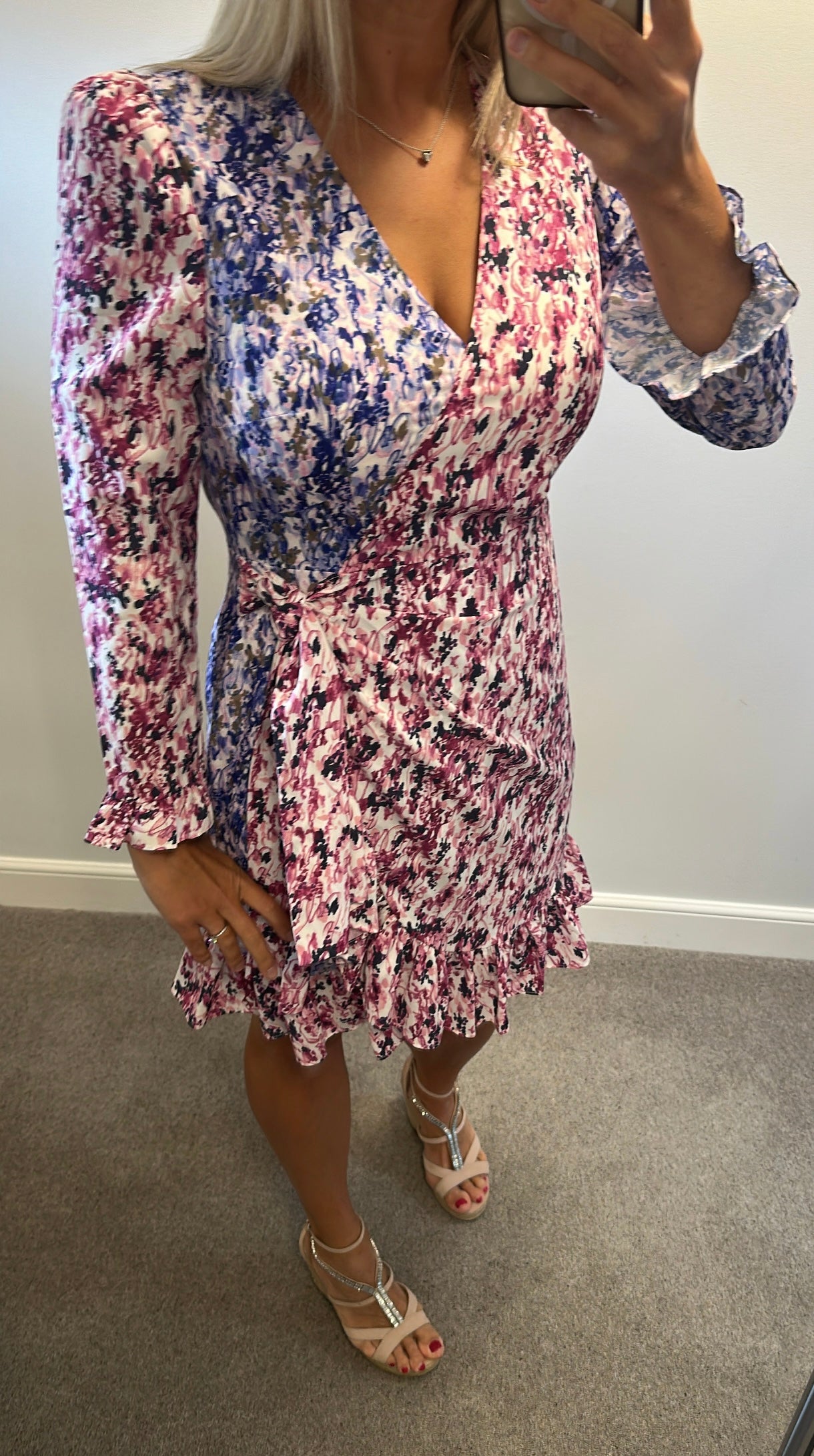 French connection blue and purple floral print dress size 12