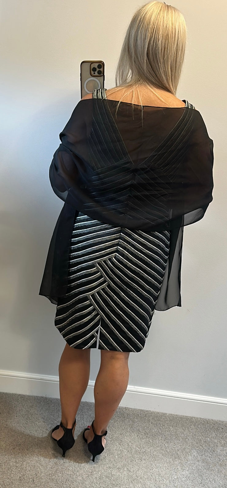 Sonia Pena Black and white stripe dress and jacket size 12 with shawl
