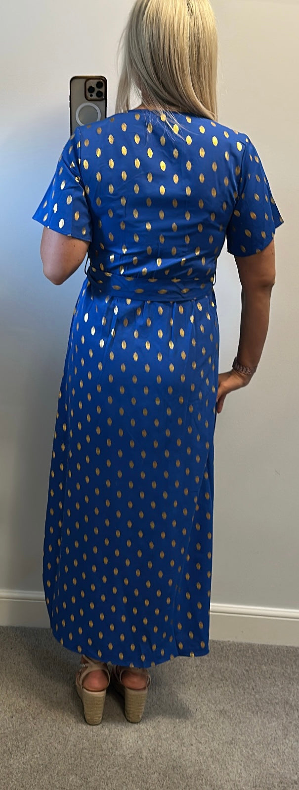 Girl in mind blue and gold print dress size 10