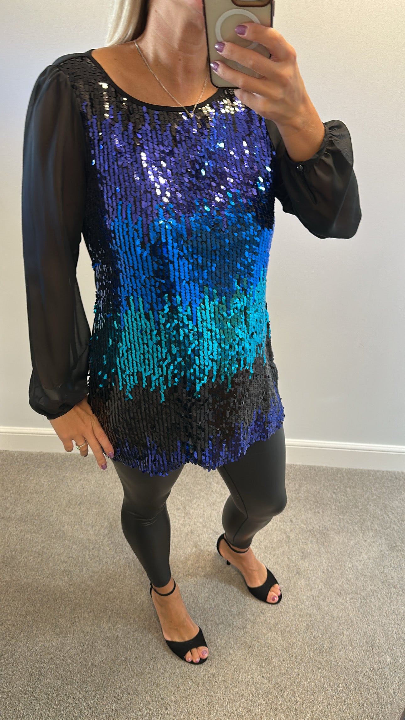 M&Co black and blue sequin top size 12