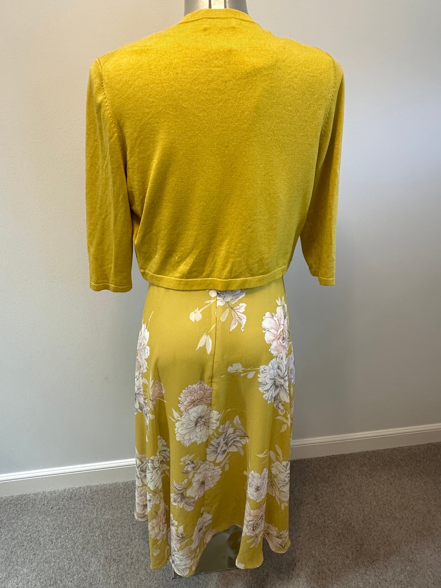 Hobbs yellow floral dress and cardigan size 12