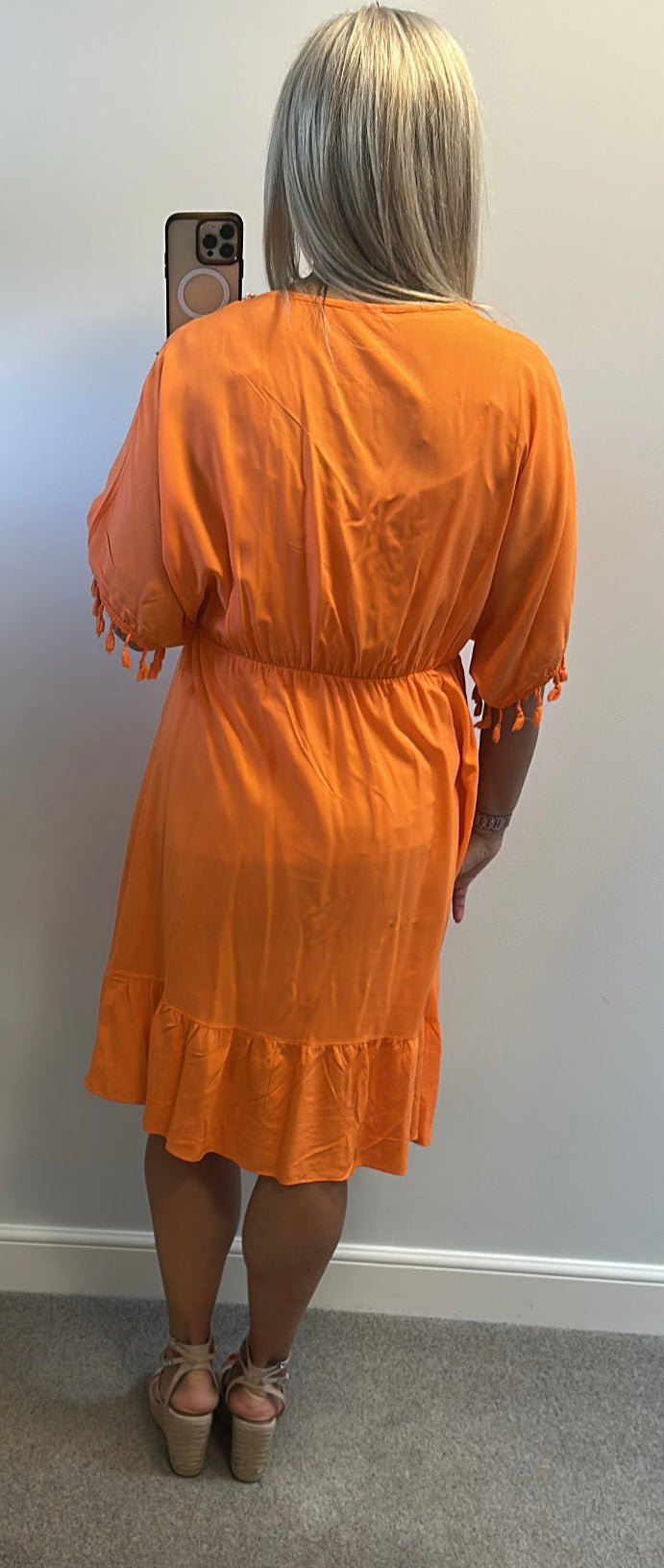 Spanish boutique Orange and gold summer dress one size fitting upto size 18