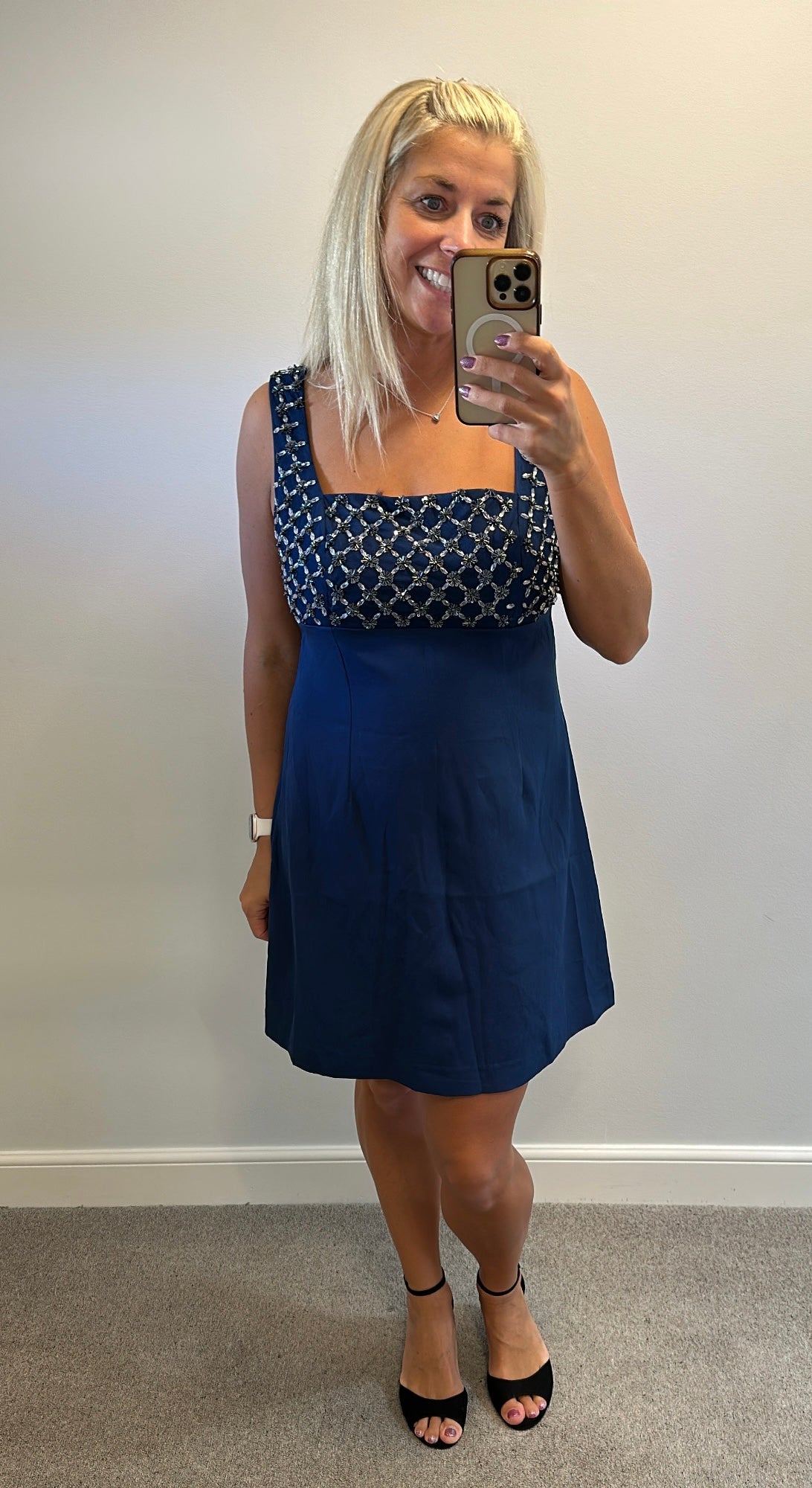 French connection navy embellished dress size 14
