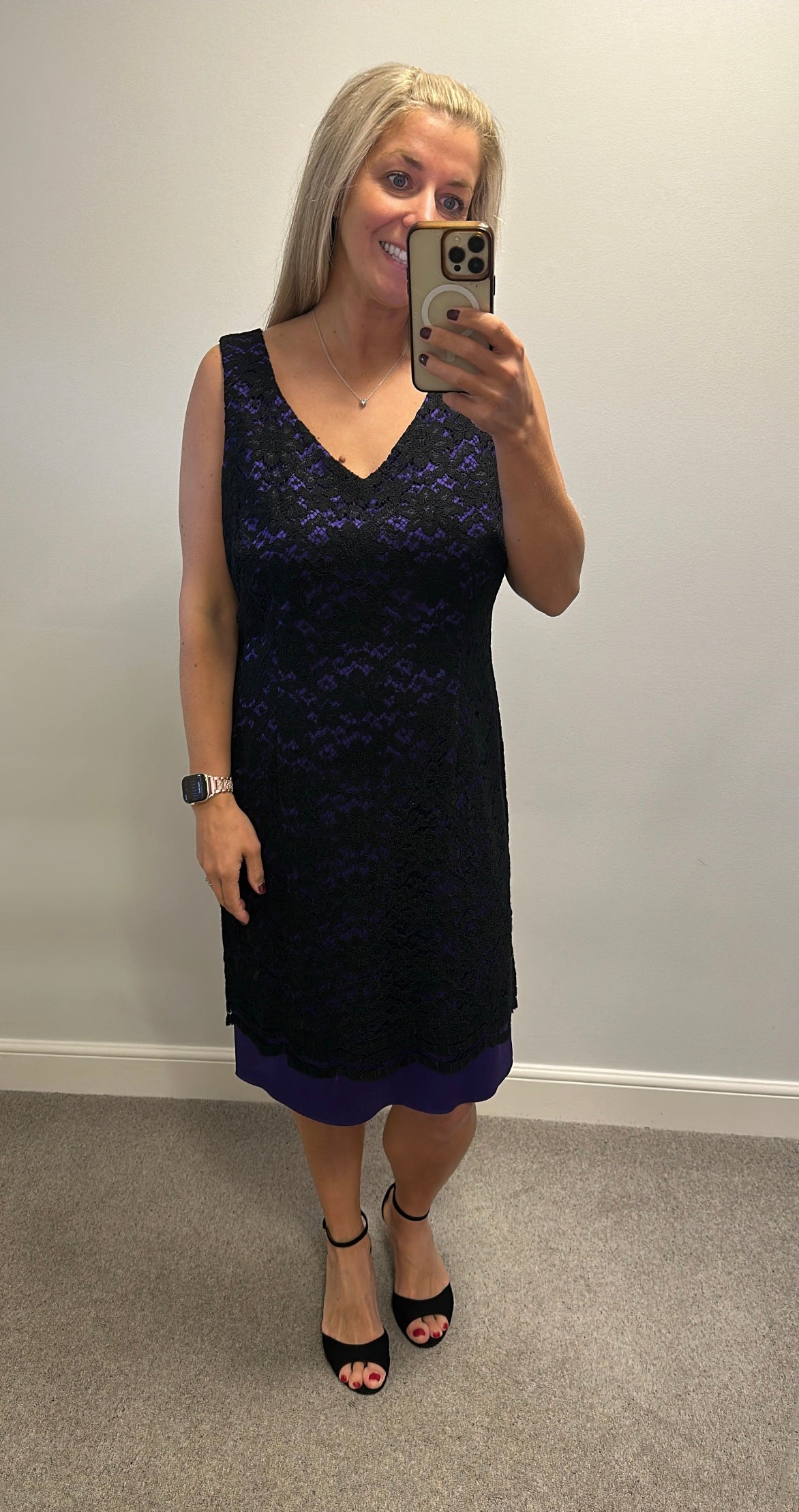 Black and purple lace dress with removable chiffon top size 18