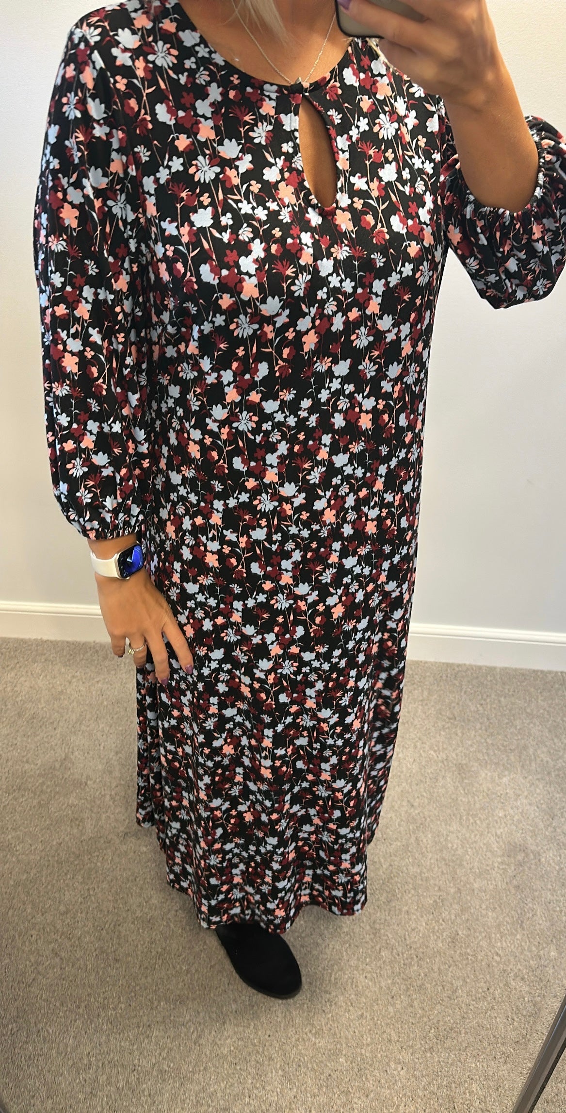 JD Williams black floral print dress size 16