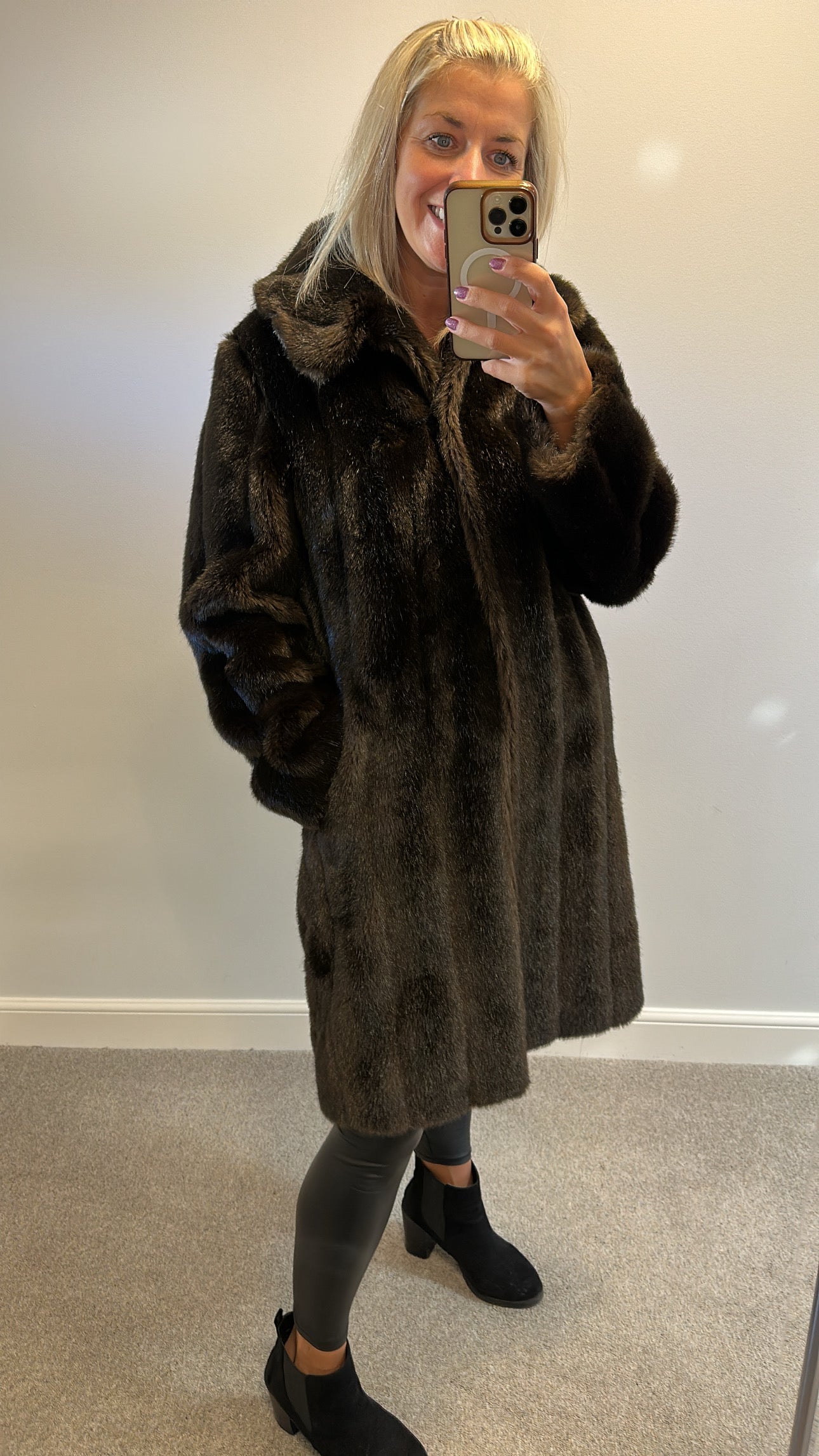 Laura Ashley brown faux fur jacket size 12