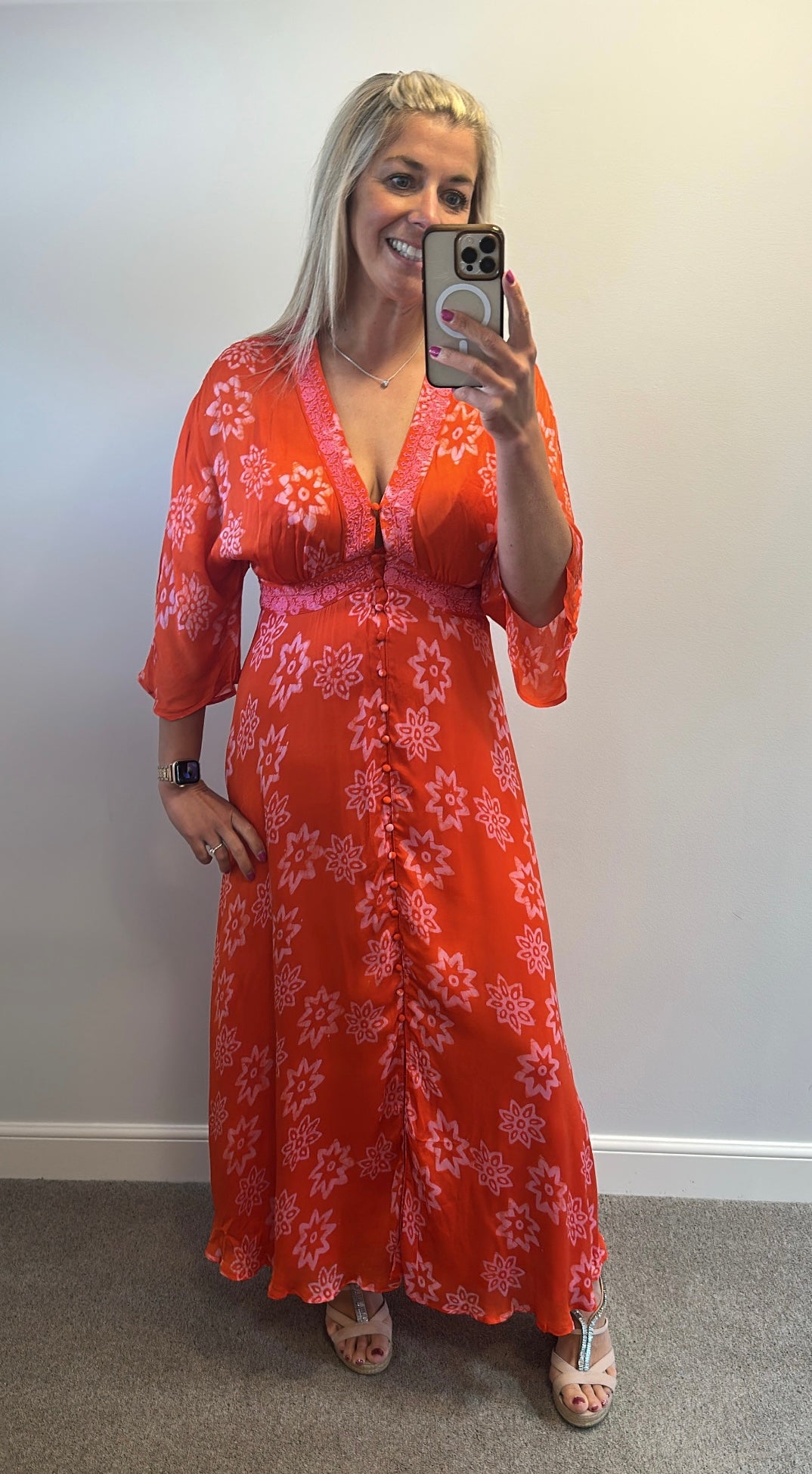 Monsoon orange print dress size 12