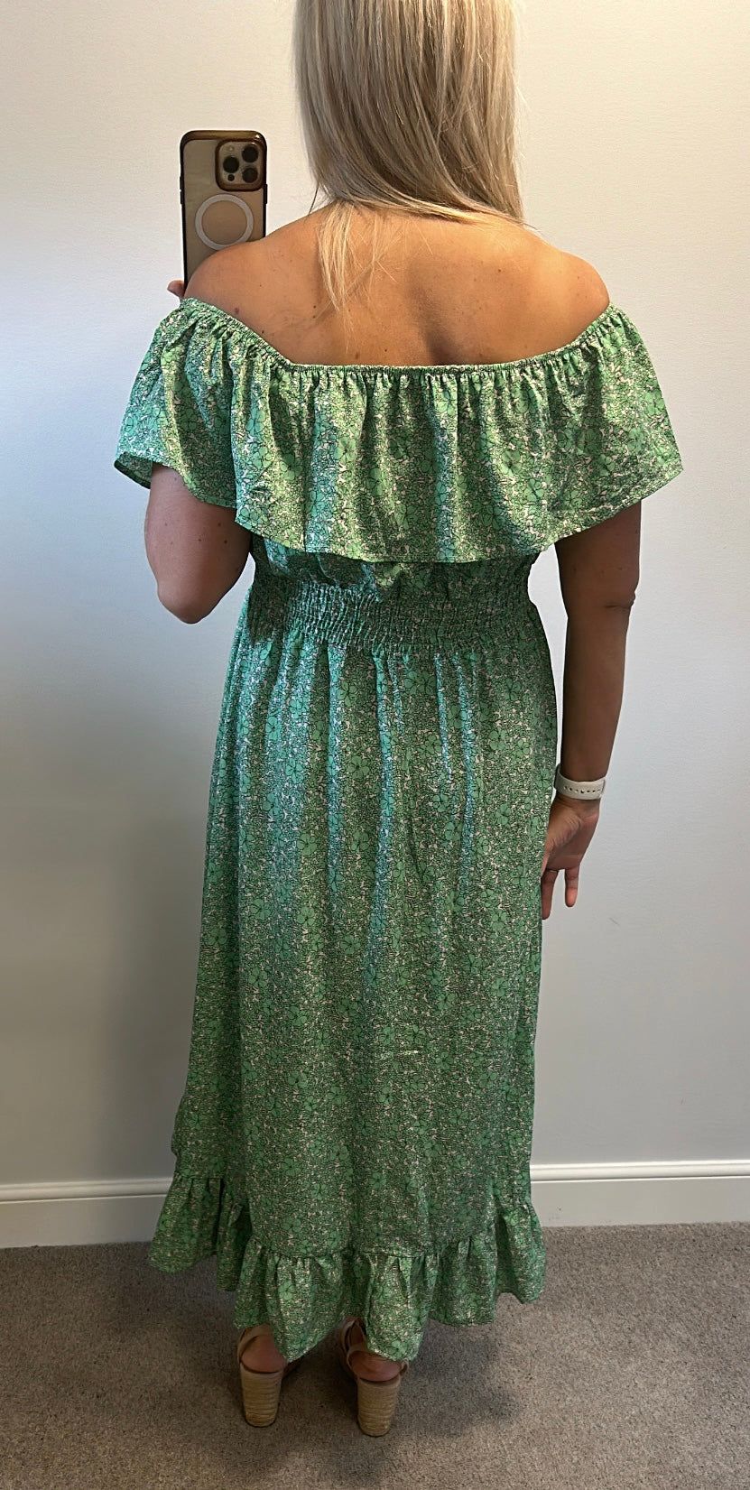 AX Paris green floral print off the shoulder dress size 12