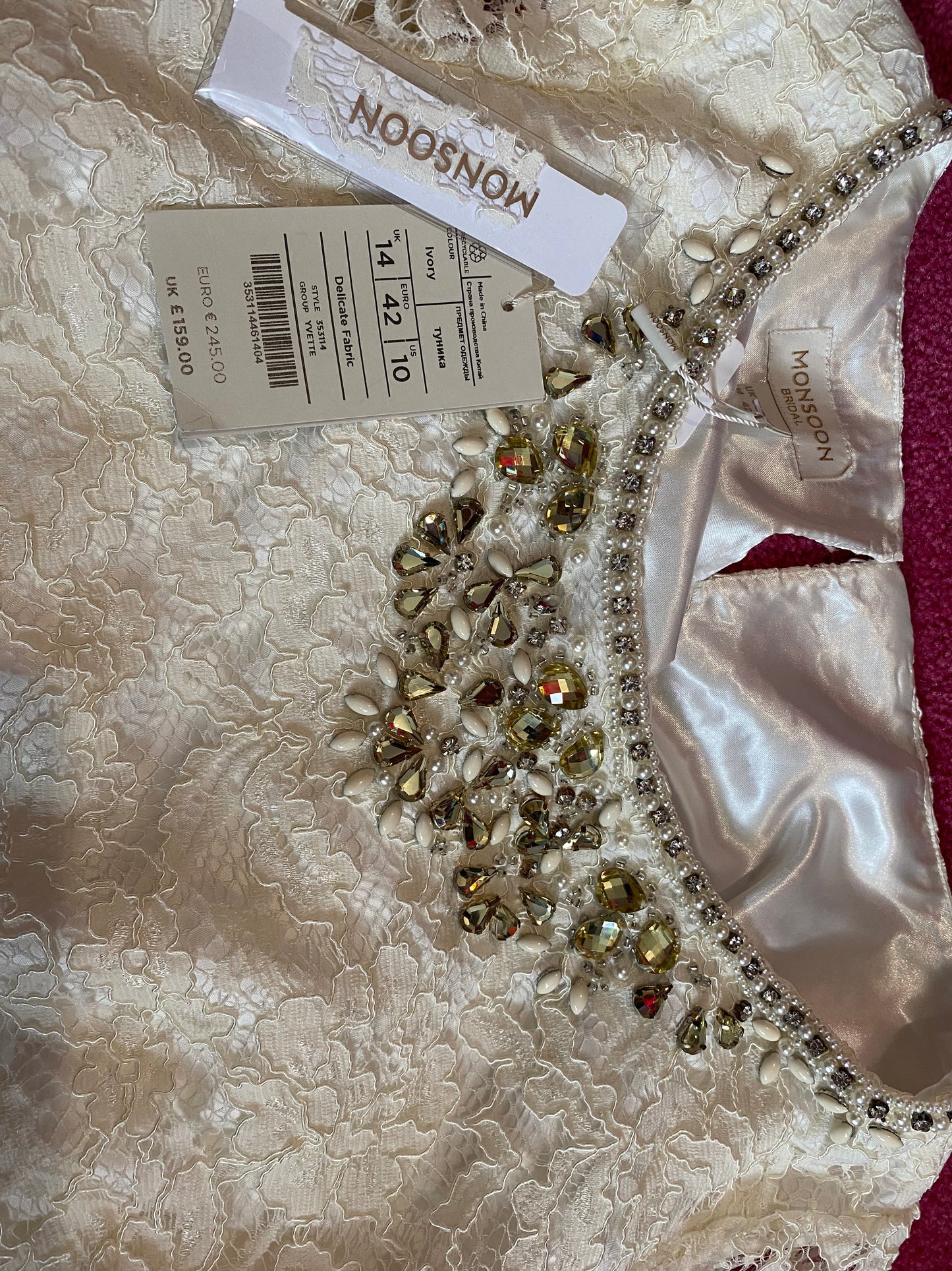 Monsoon ivory bridal lace embellished dress size 14 brand new with tags tags