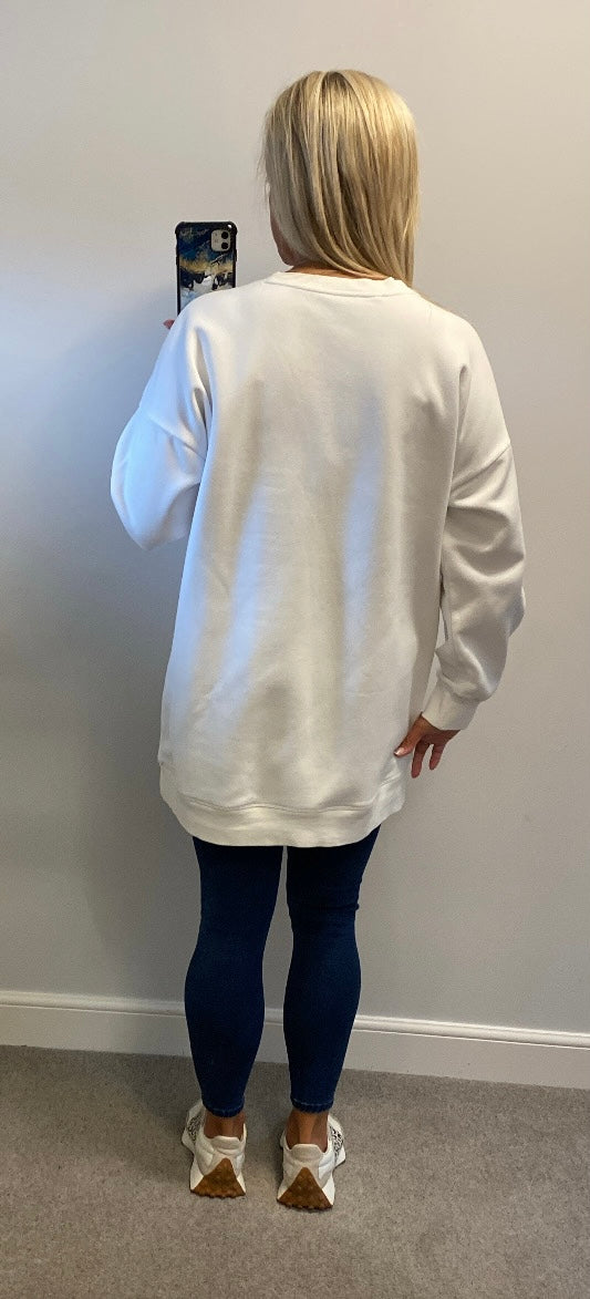 Next white embellished jumper size L would fit upto size 18