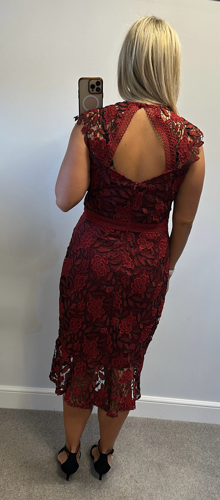 Lipsy deep red lace dress size 16