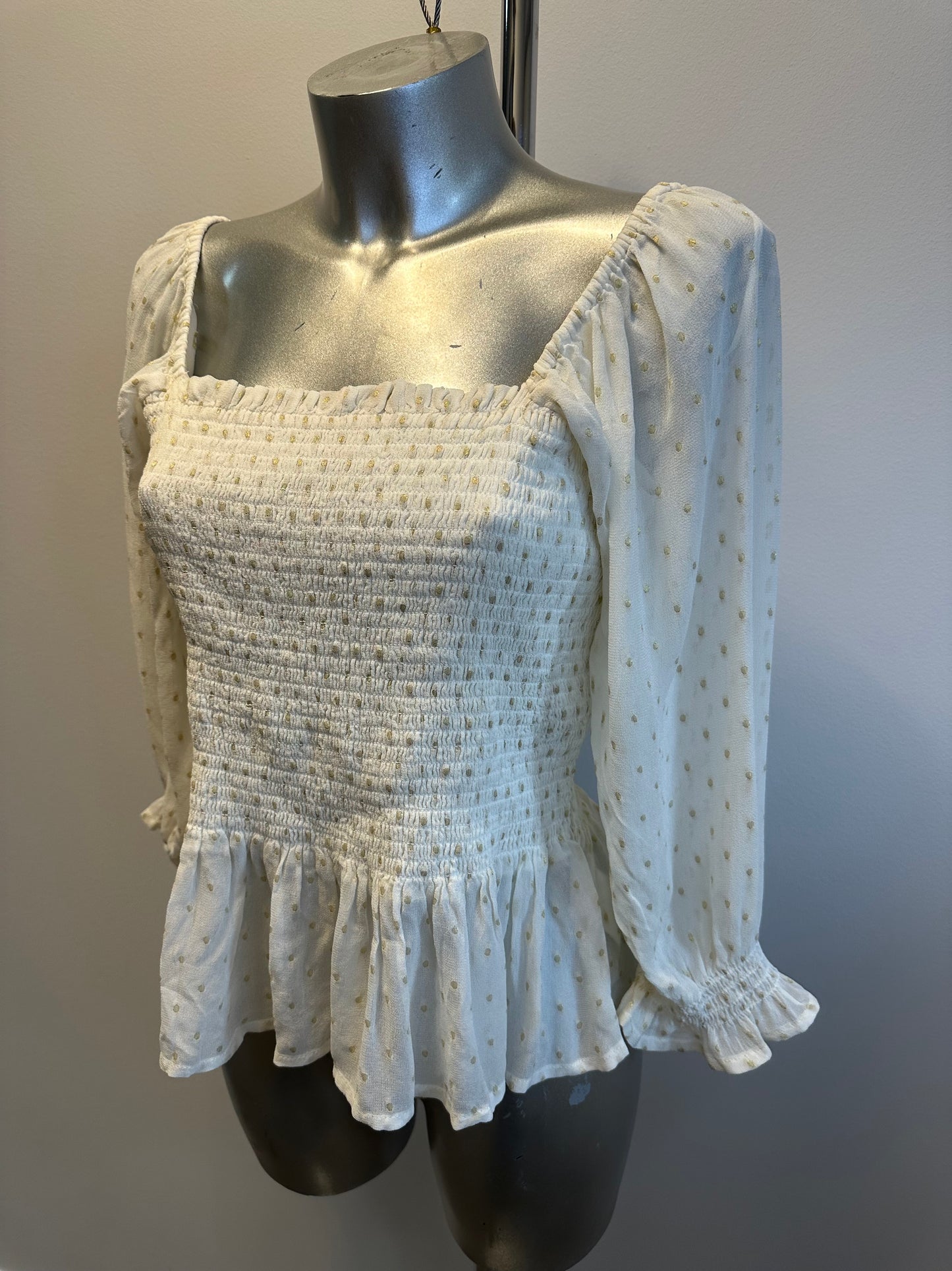 Oliver Bonas cream and gold off shoulder top size 12
