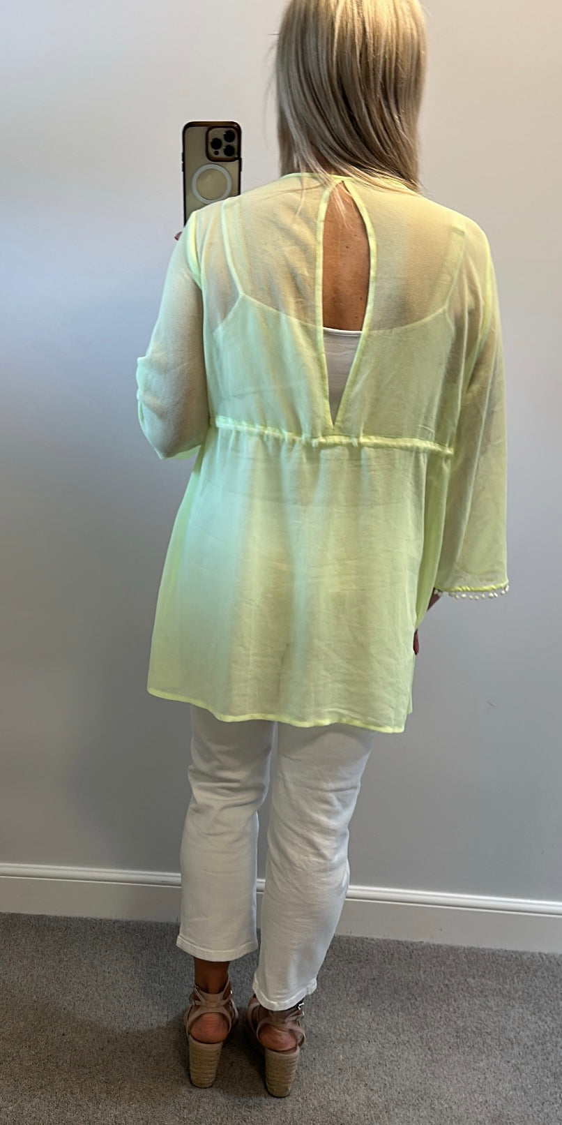Lime green embellished kimono would fit upto size 18